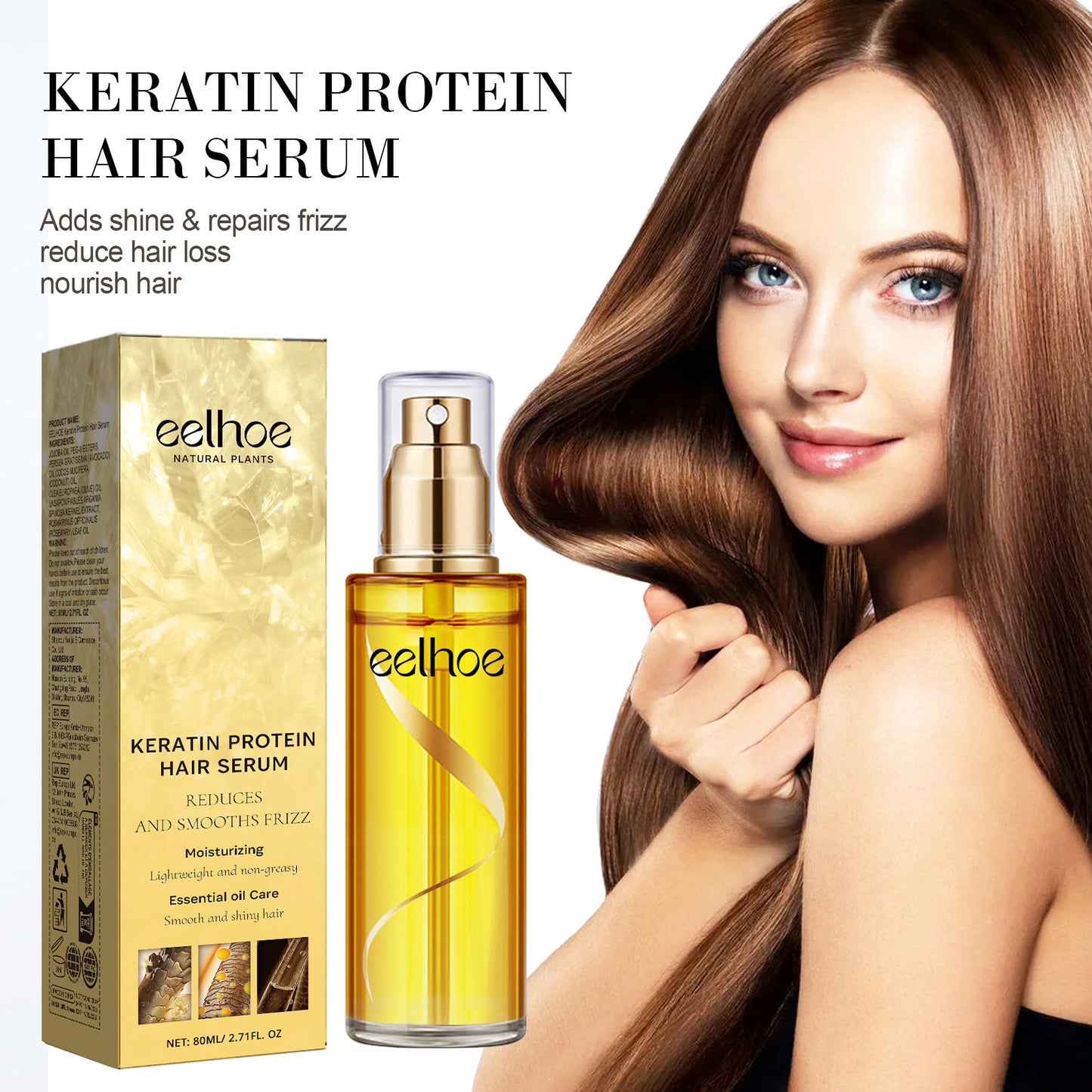 EELHOE Keratin Hair Care Essence Spray Hair Repair Improve Dry Curly Hair Mimic Hair Oil Essence