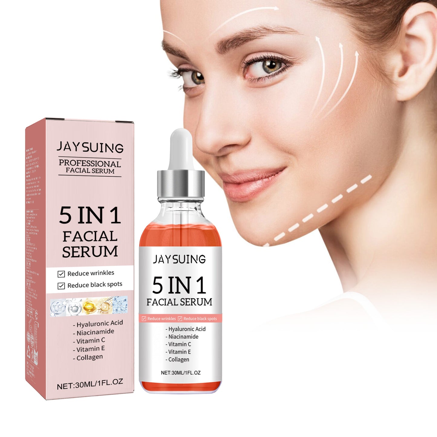 Jaysuing 5-in -1 Facial Essence Moisturizing Skin Firming Fade Spots Acne Beauty Essence
