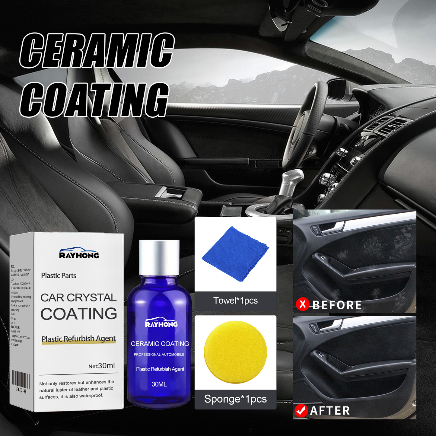 Rayhong car plastic refurbished crystal plating solution dashboard interior cleaning decontamination dustproof refurbished brightening coating solution