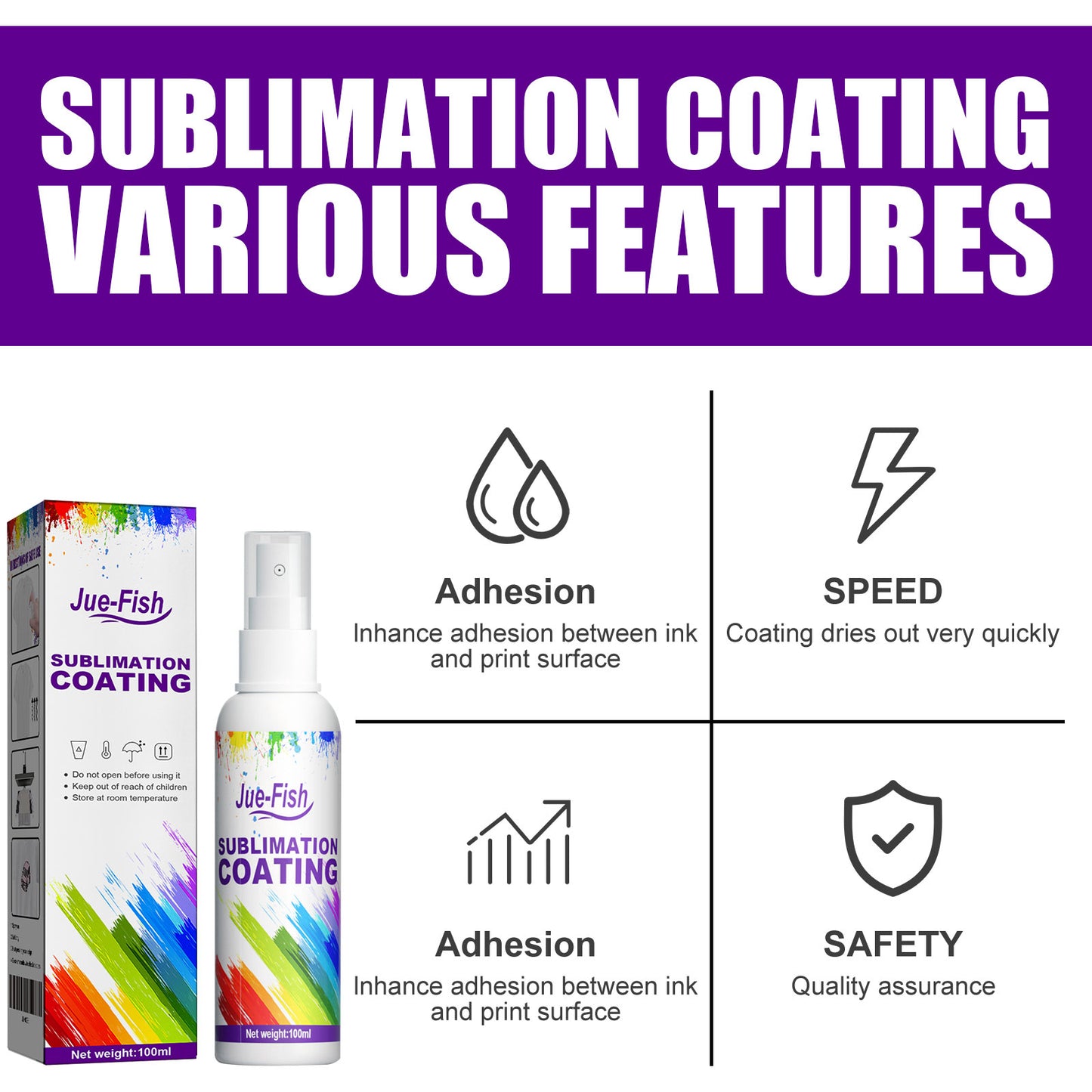 Jue-Fish Sublimation Coating Spray Clothes Hot Figure Heat Transfer Wear-resistant Anti-stain Multi-purpose Good Adhesion