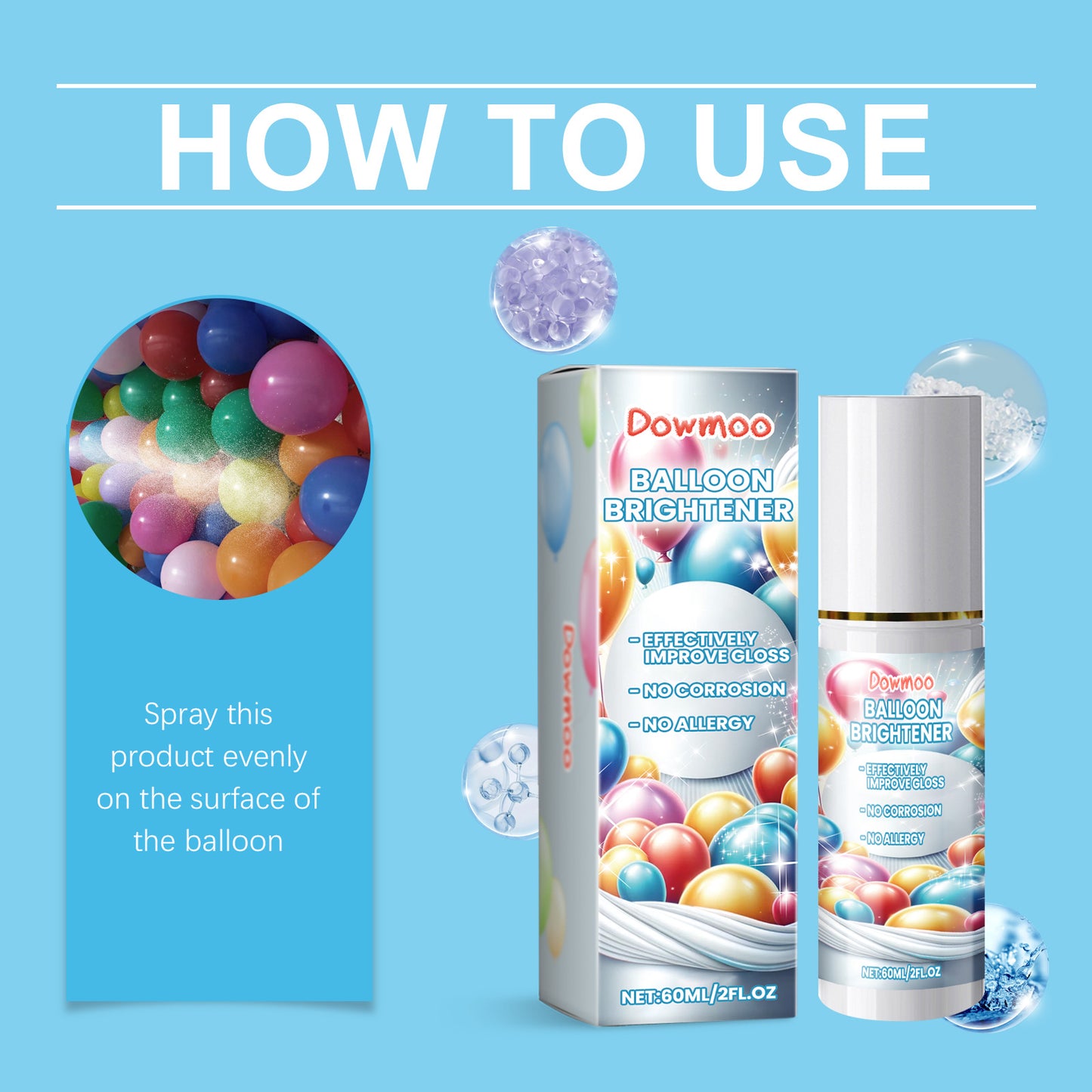 DOWMOO Balloon Decorative Brightener Spray Balloon Surface Textened Gloss Anti-Oxidation Lasting Shiny Spray