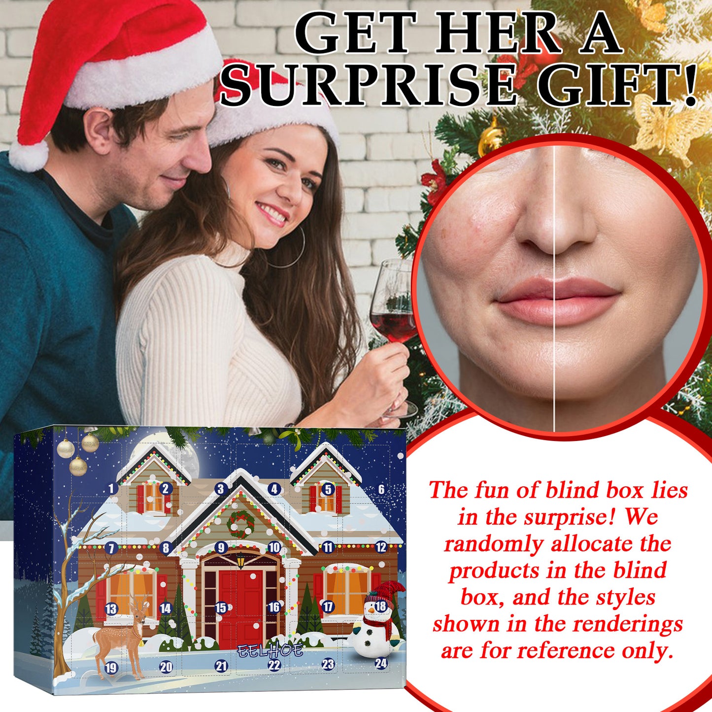 EELHOE Christmas Cream Blind Box Surprise 24 Countdown Blind Box Hydrating Moisturizing Skin Care Products