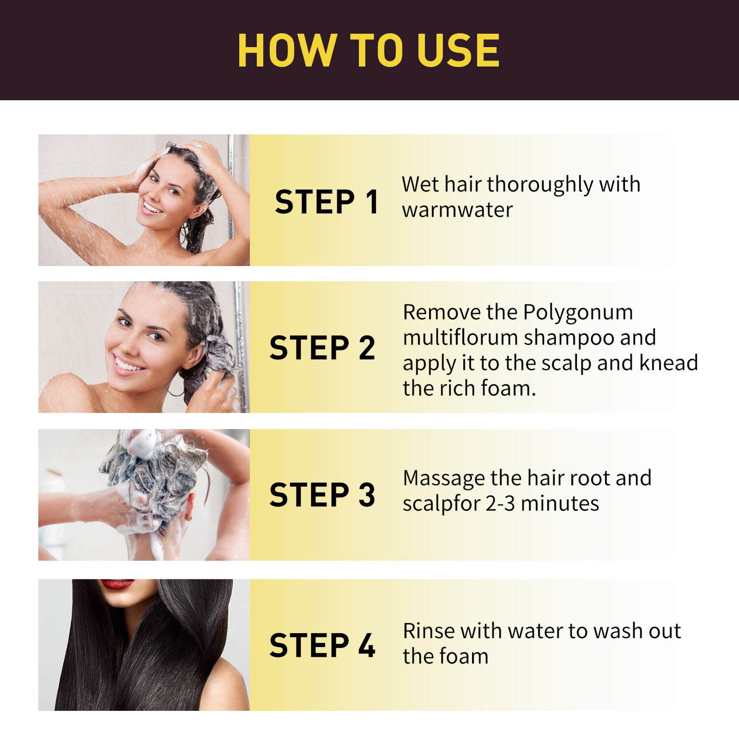 EELHOE Black Hair Shampoo, Polygonum multiflorum essence, moisturizing, cleaning, repairing, black and soft hair shampoo