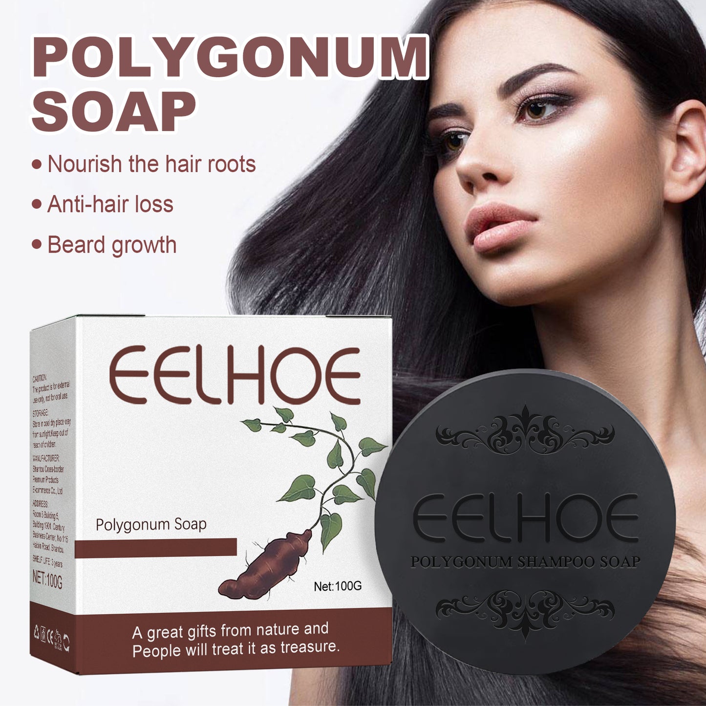 EELHOE Polygonum multiflorum White to Black Shampoo Soap Deep Cleansing Soft Nourishing Hair Solid Hair Shampoo Soap