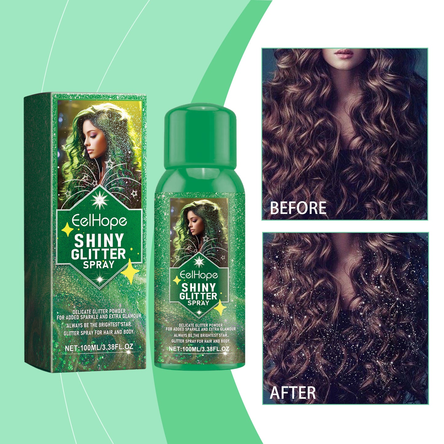Eelhope Colorful Brightening Glitter Spray Party Hair Body Spray Shimmer Highlight Brightening Glitter Spray