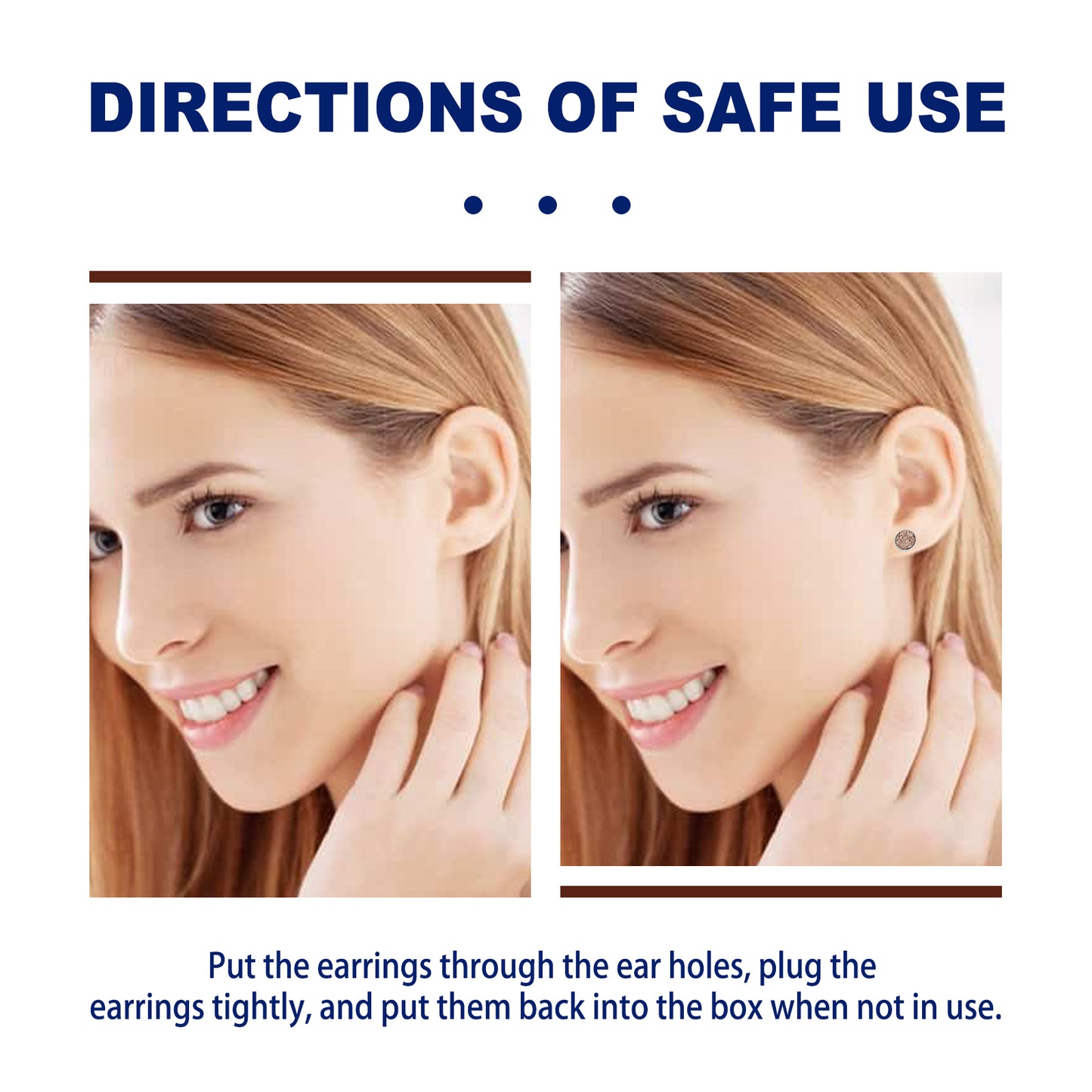 Hoexe Bronze colored earrings without ear holes, clear jawline lines, distinct lines, shaping a beautiful figure