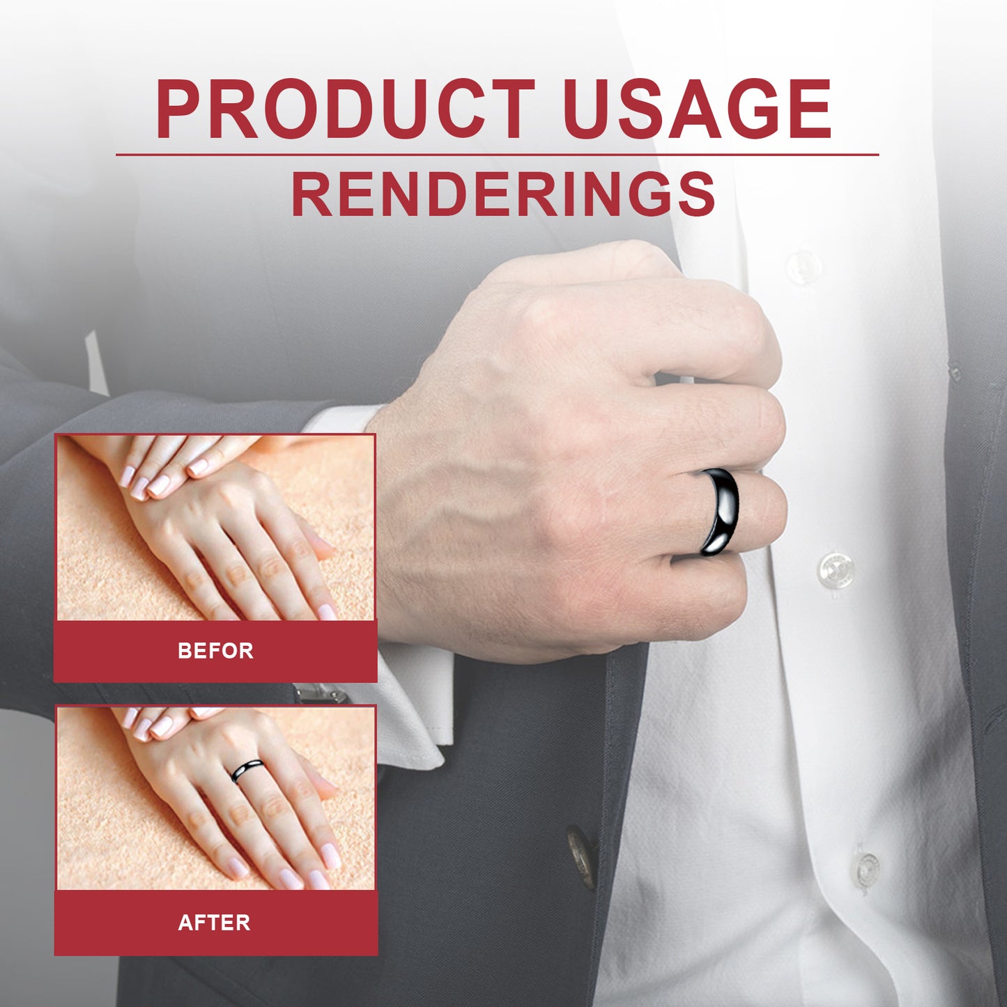 Hoexe Obsidian Ring Stainless Steel Ring for Men and Women Smooth Fashion Simple Boutique Hand Accessories