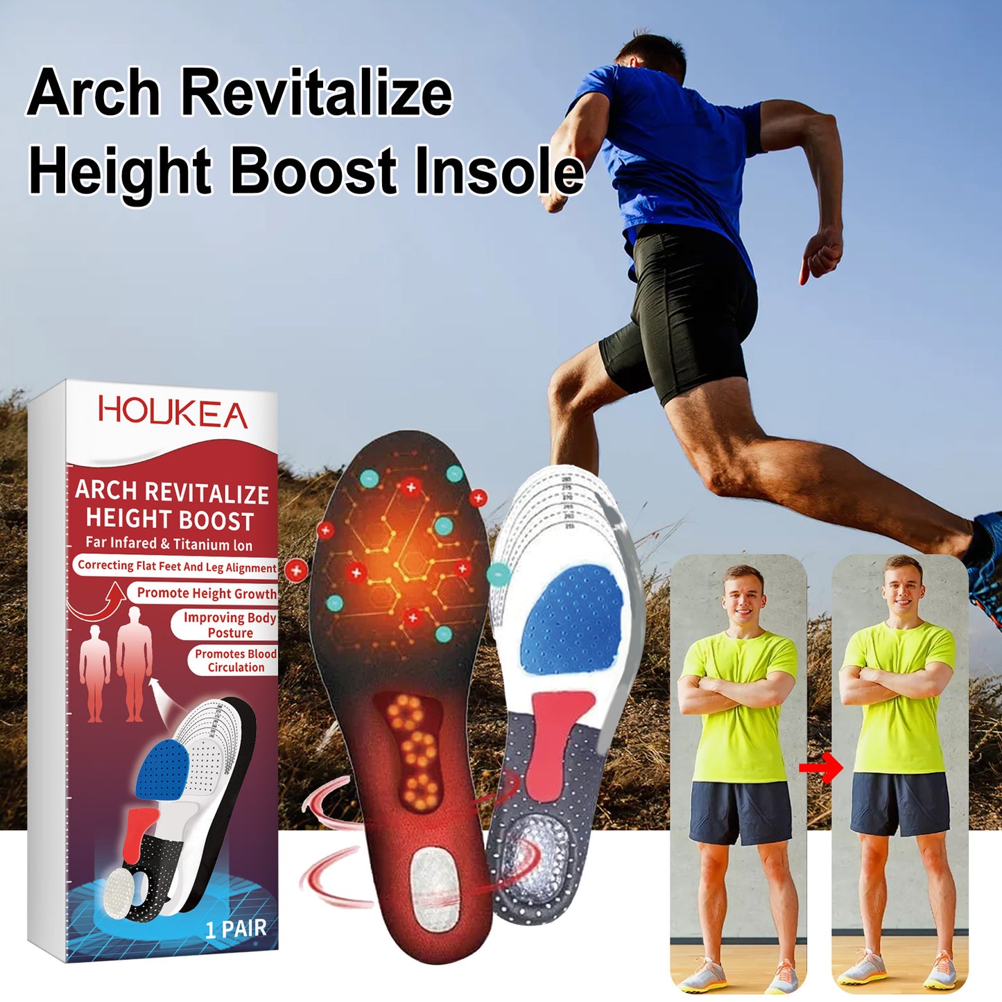 Houkea orthopedic arch support insole to reduce sports fatigue foot posture correction non-slip wear-resistant insole