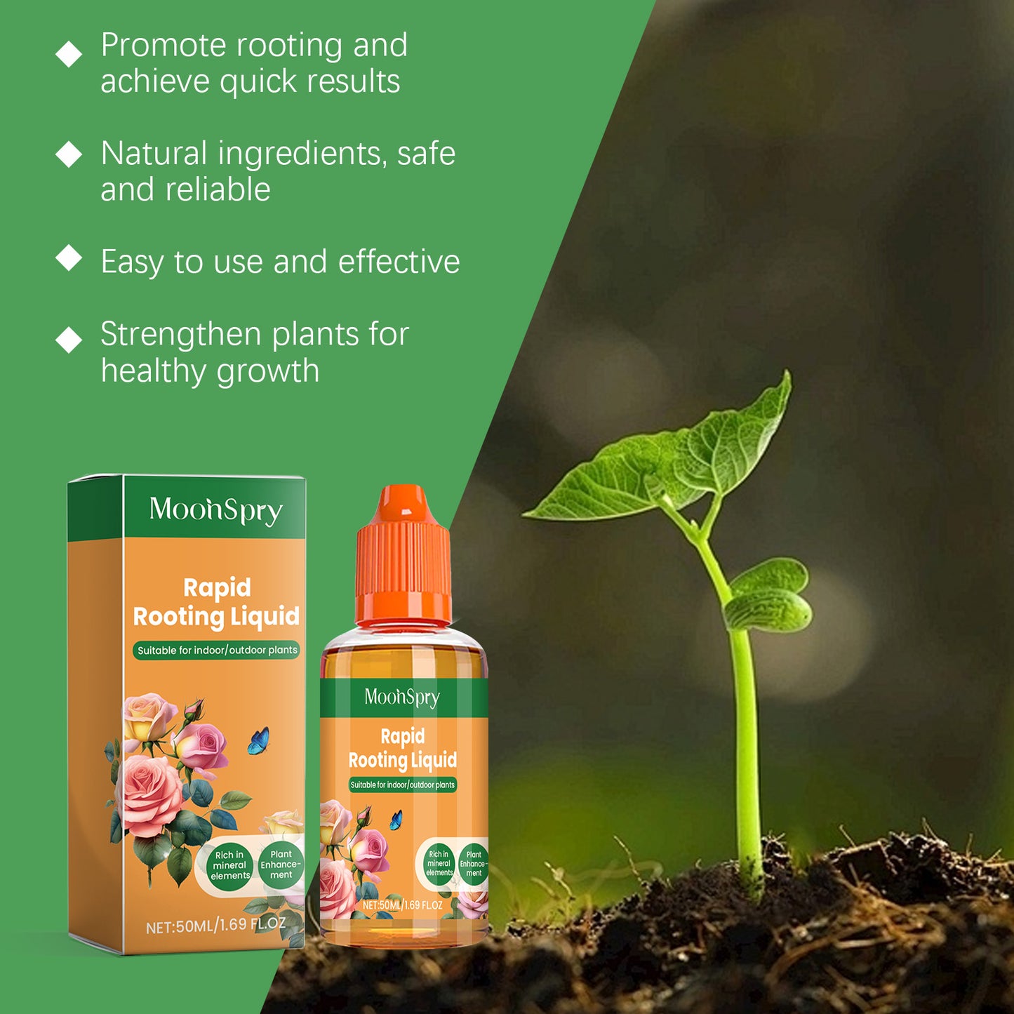 MoonSpry plant nutrient solution flower potted lawn green leafy lawn universal root growth plant nutrition