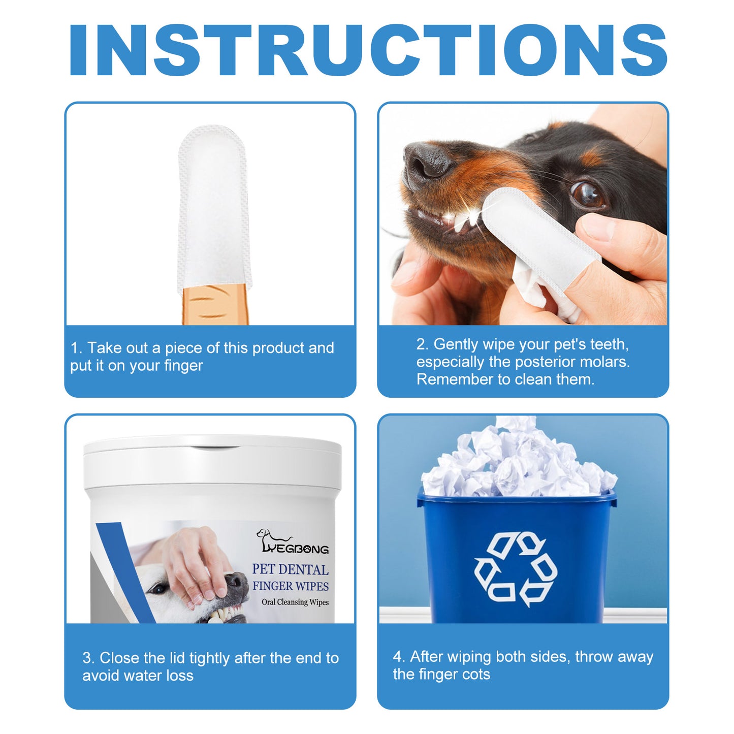 Yegbong pet teeth finger wipes halitosis tartar tooth yellow dog cleaning oral care finger set
