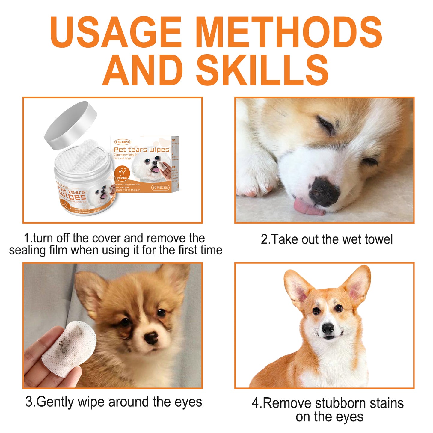Yegbong pet wipes to clean dogs and cats to remove tear marks eye cleaning to wipe eye excrement to remove eye scale cotton sheet