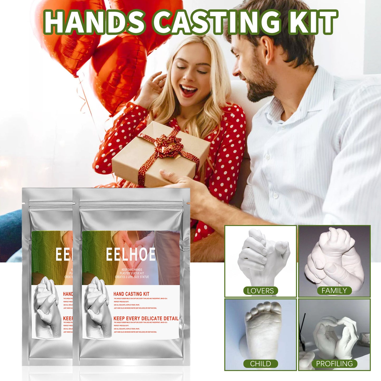 EELHOE Couple Hand Mold Clone Powder Infant Three-dimensional Hand and Foot Mold Making Material Valentine's Day Gift