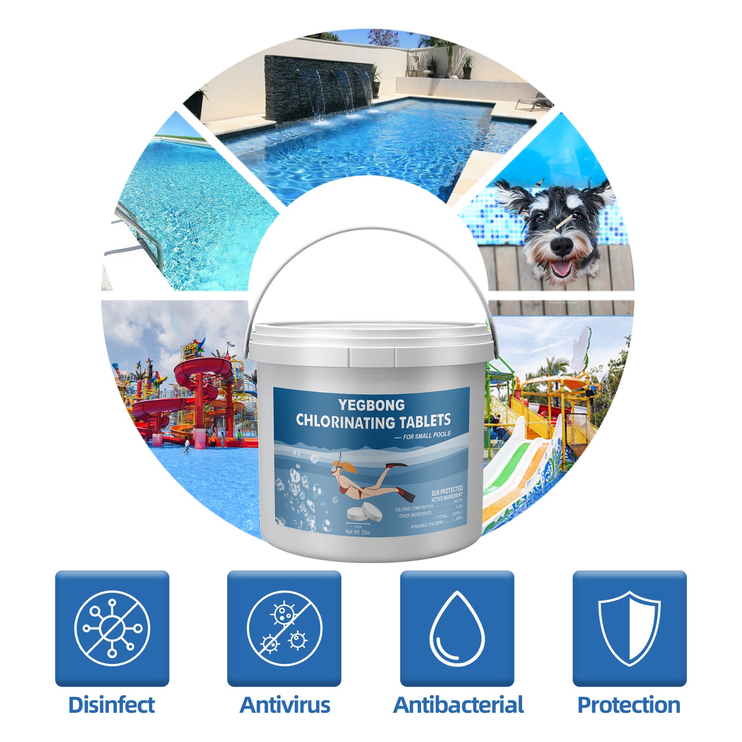 Yegbong chlorinated tablets swimming pool to improve water quality clarification deodorant effervescent tablets multifunctional instant cleaning