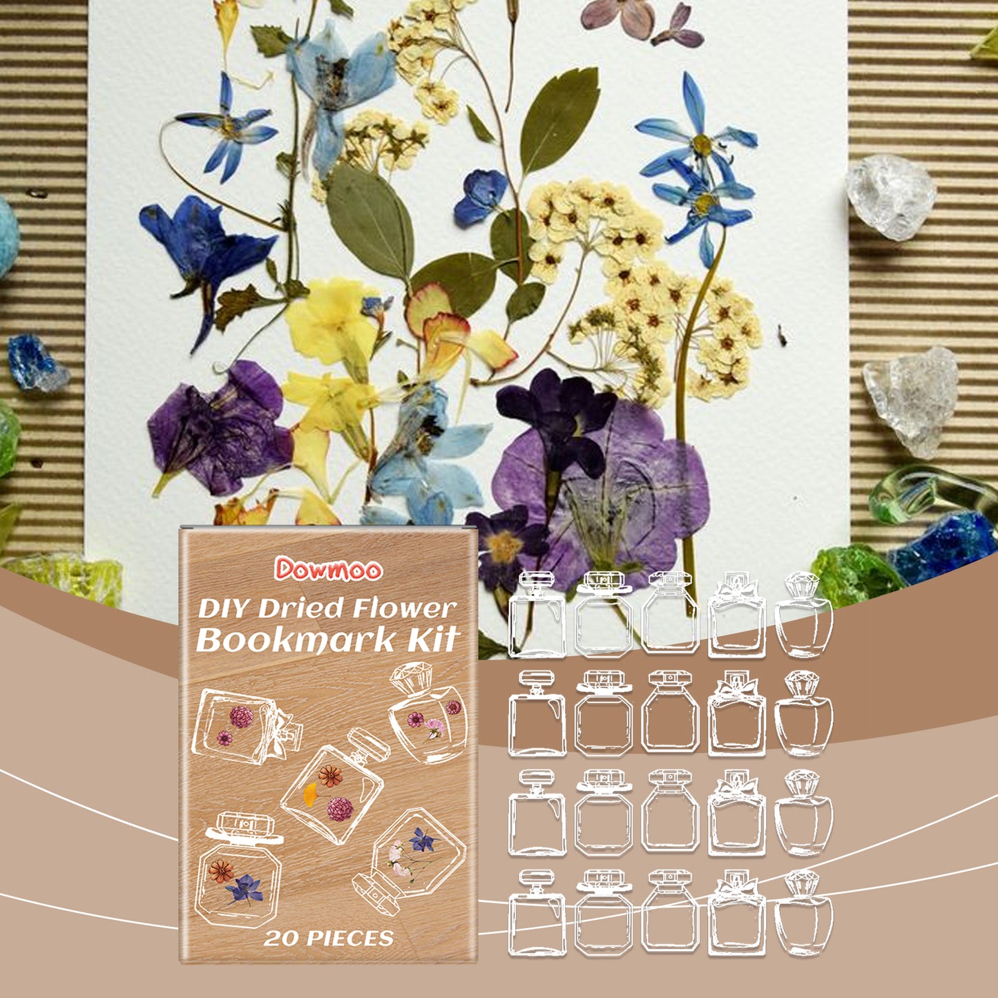 Dowmoo Dried Flower Bookmark Kit Handmade DIY Bottle Dried Flower Handbook Sticker Transparent Bookmark Glass Bottle Decoration