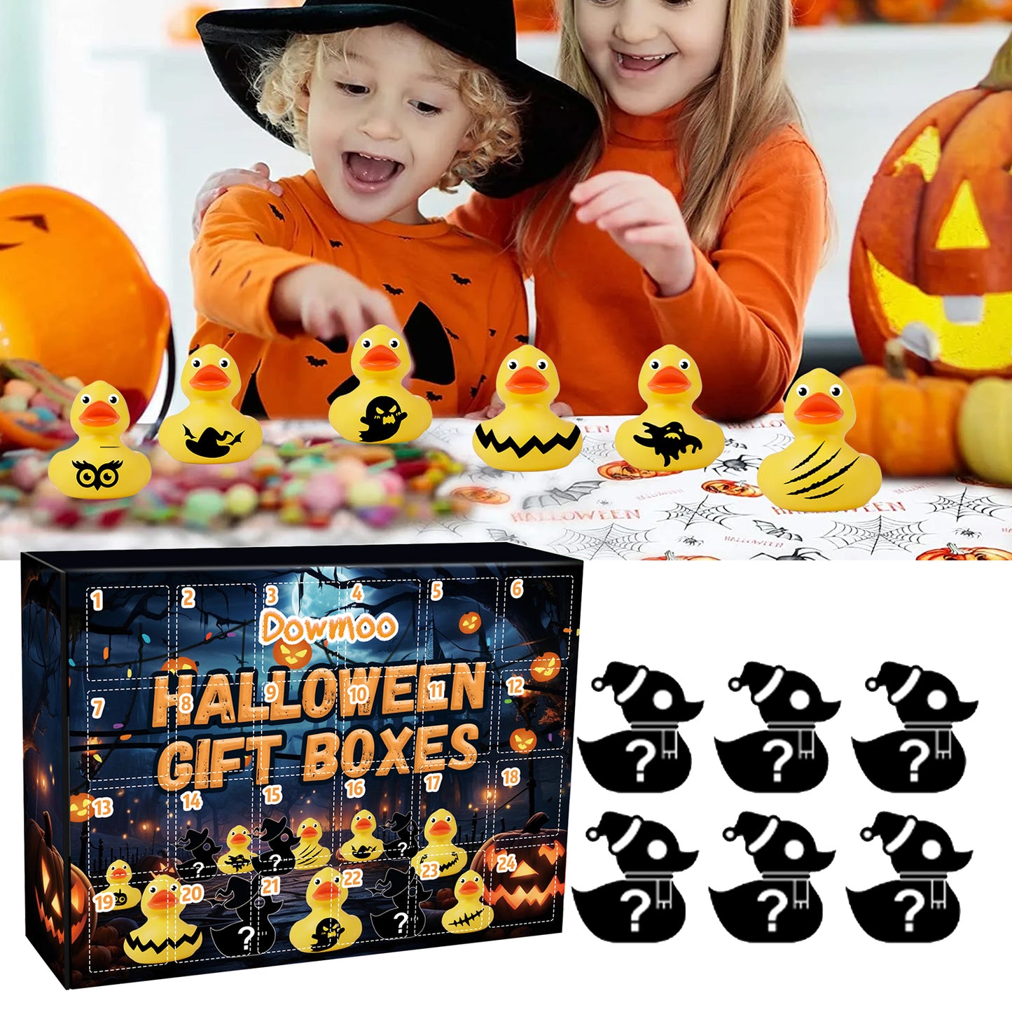Dowmoo Halloween Duck Blind Box Countdown 24-Box Surprise Ornaments Rubber Duck Toy Gift Box