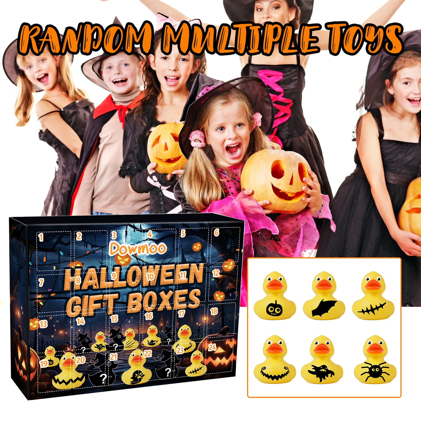Dowmoo Halloween Duck Blind Box Countdown 24-Box Surprise Ornaments Rubber Duck Toy Gift Box
