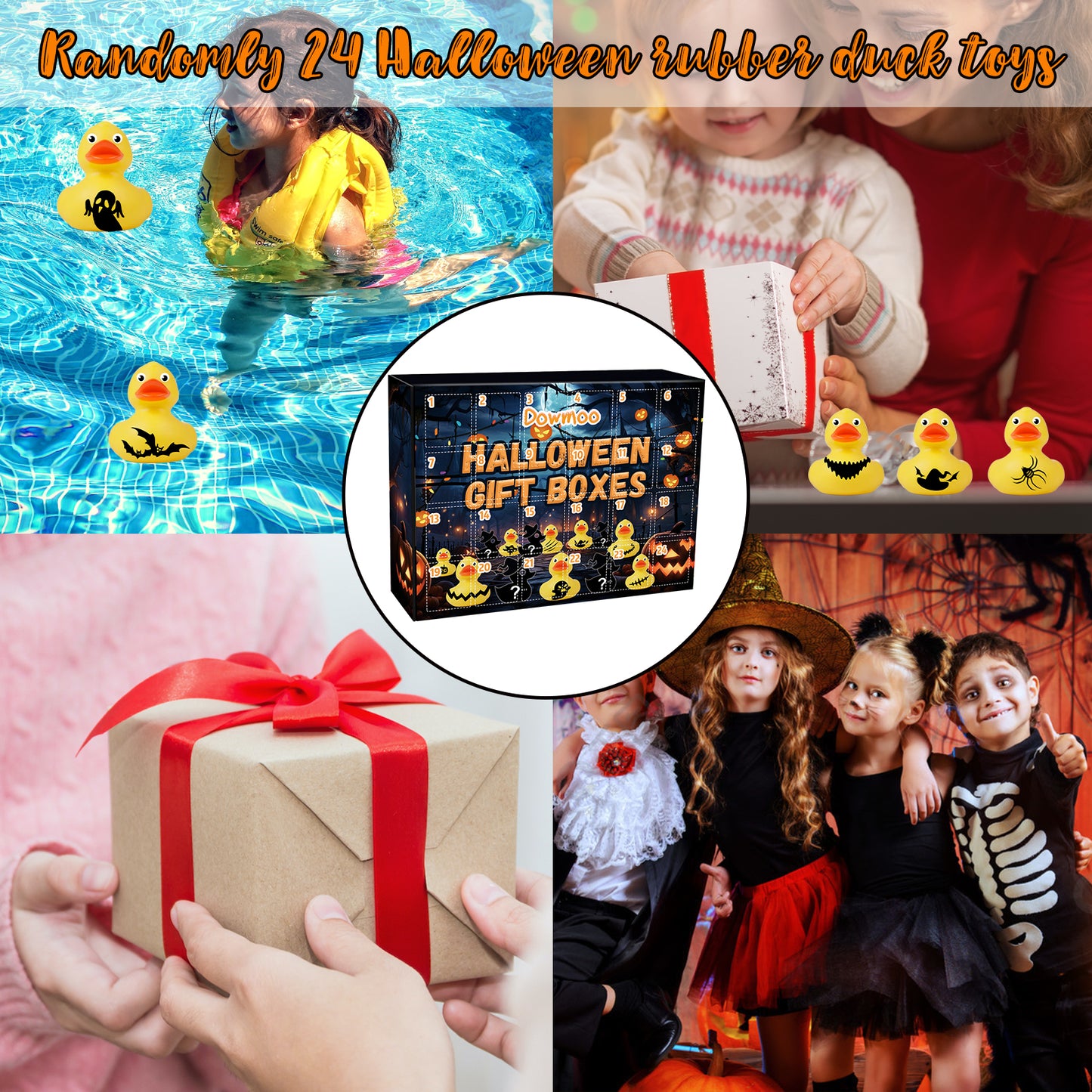 Dowmoo Halloween Duck Blind Box Countdown 24-Box Surprise Ornaments Rubber Duck Toy Gift Box