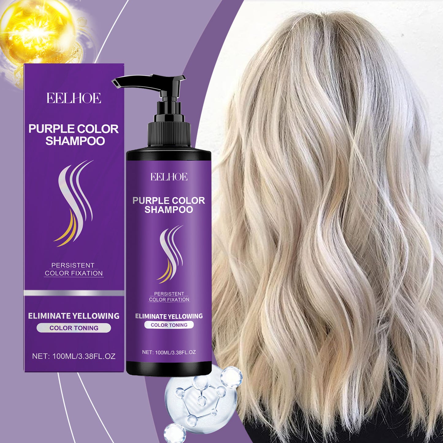 EELHOE Purple Shampoo Hair Color Lasting Maintenance Daily Nourishing Hair Smooth Moisturizing Purple Shampoo
