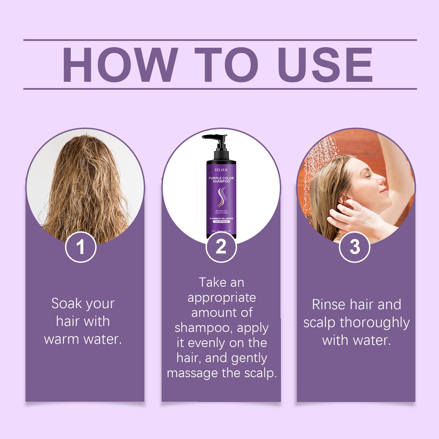 EELHOE Purple Shampoo Hair Color Lasting Maintenance Daily Nourishing Hair Smooth Moisturizing Purple Shampoo