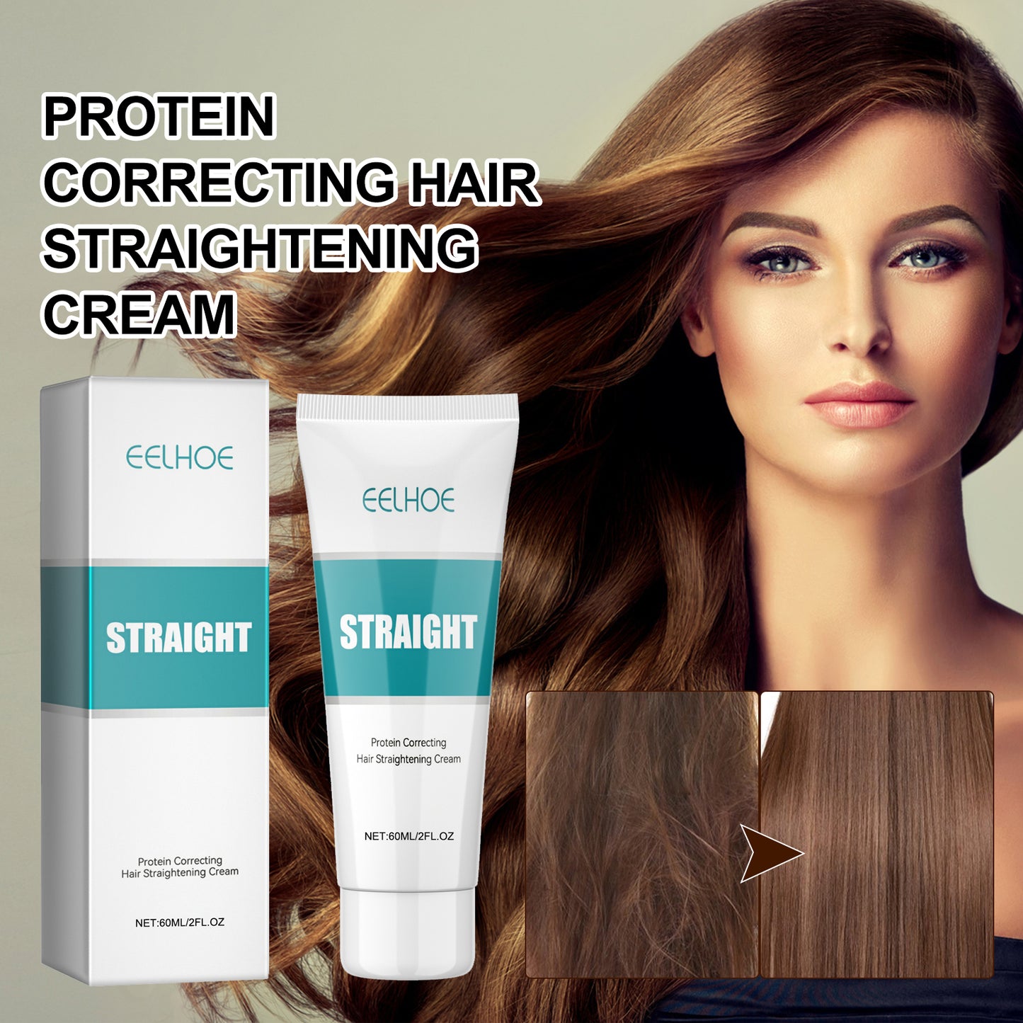 EELHOE Protein Straight Hair Correction Cream for Foothing Hair Irritability Repair Split Damaged Hair Straight Hair Free Care Cream