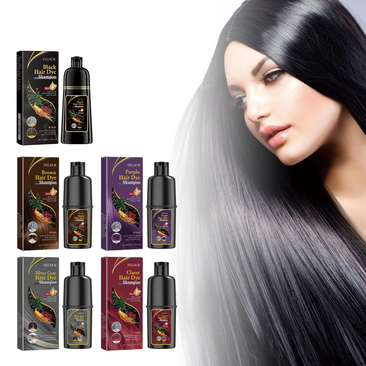 EELHOE Black Hair Dye Shampoo (wine red) Gentle No Irritation Moisturizing Scalp Easy Color Change Hair Shampoo