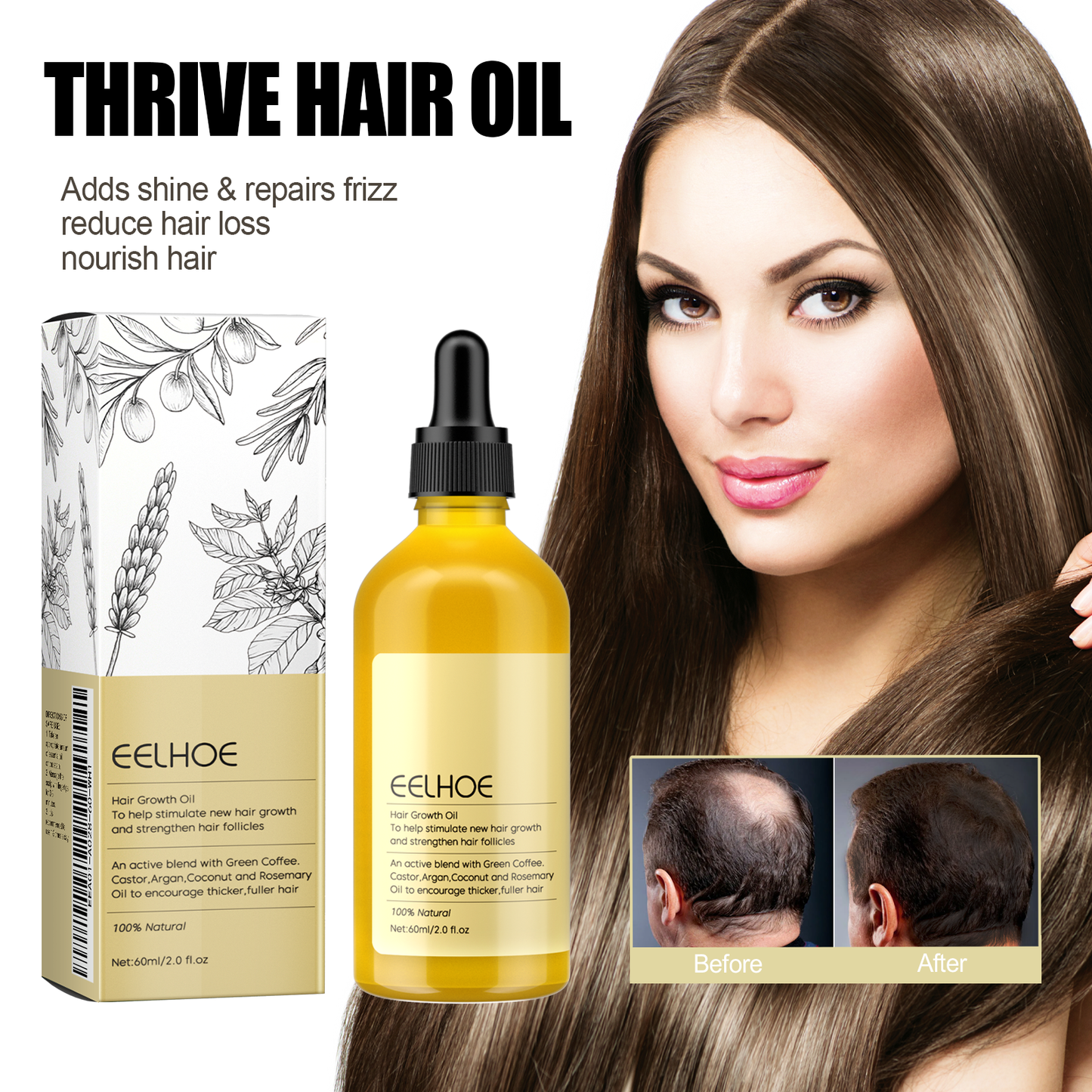 EELHOE Rosemary Hair Care Essential Oil Hair Repair Soft Hair Gentle Nourishing Gloss Hair Care Oil