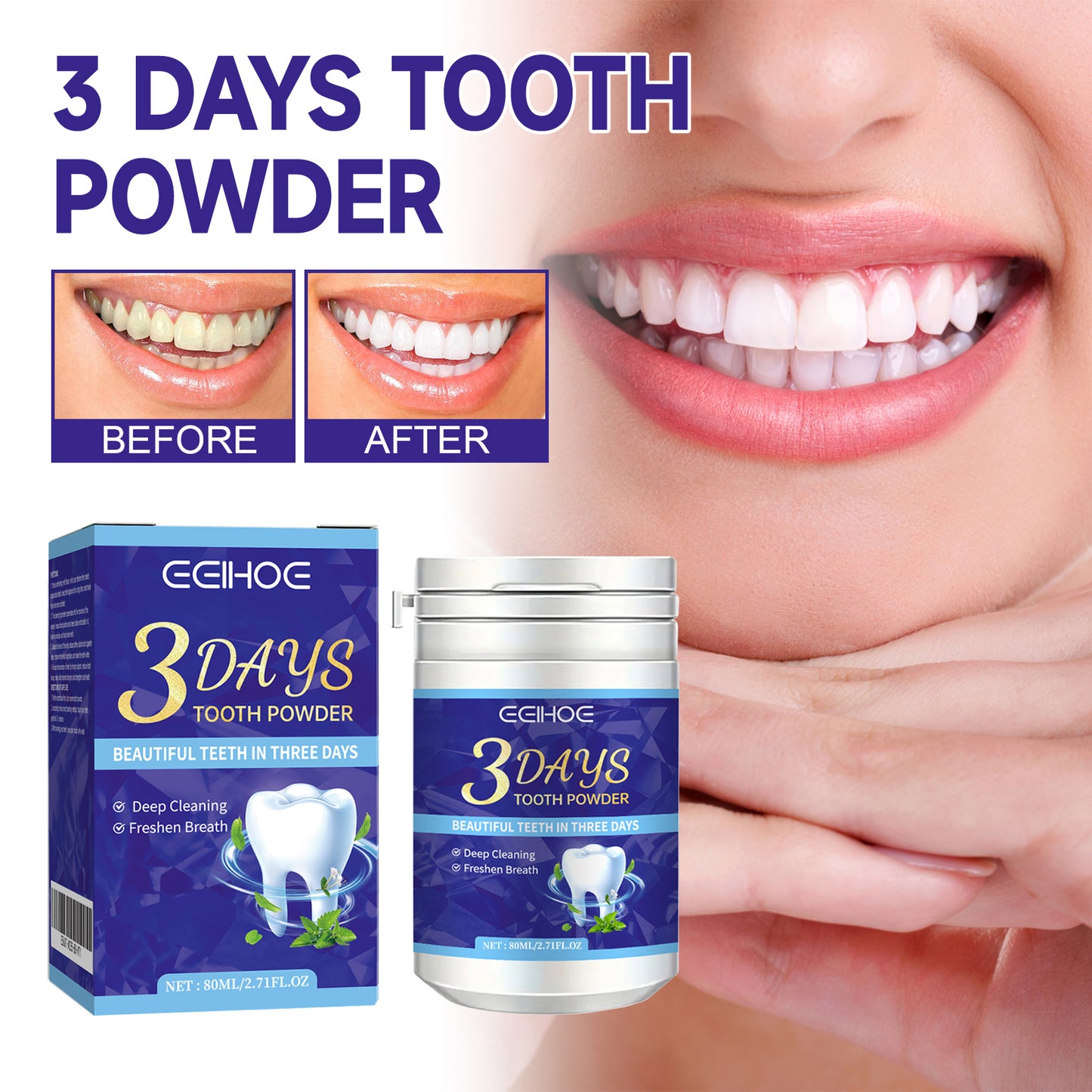 EELHOE tooth cleaning powder to remove tartar and brighten white teeth cleaning odor fresh breath teeth cleaning tooth powder
