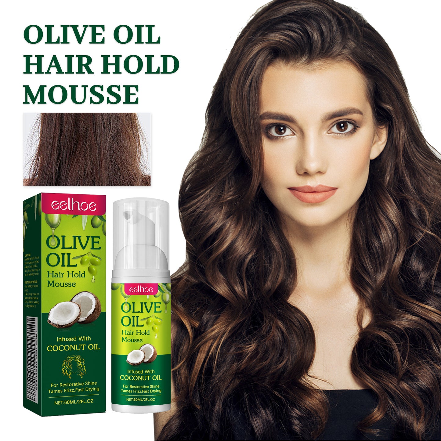 EELHOE olive oil hair styling mousse curly hair styling moisturizing roll styling lasting anti-frizz mousse