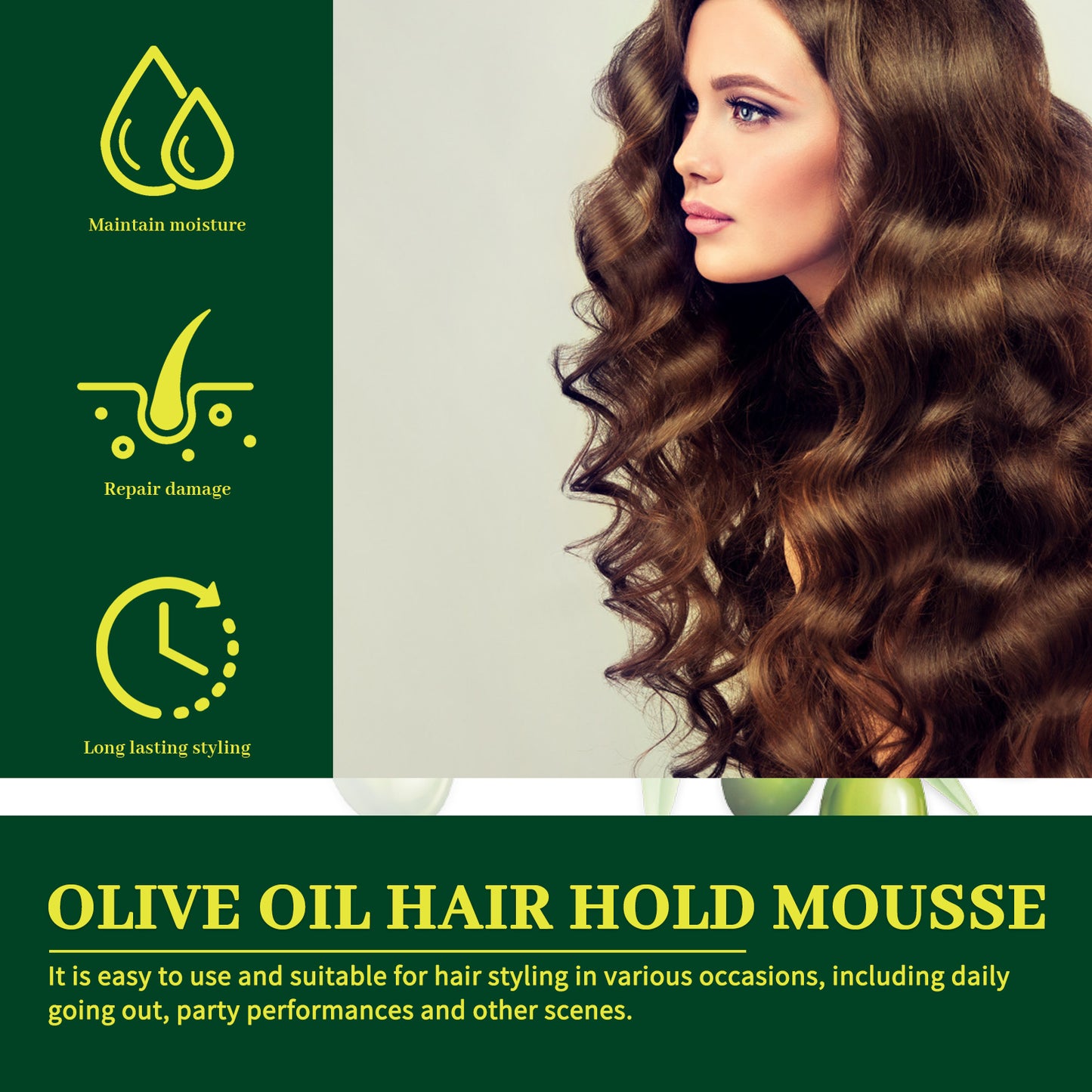 EELHOE olive oil hair styling mousse curly hair styling moisturizing roll styling lasting anti-frizz mousse