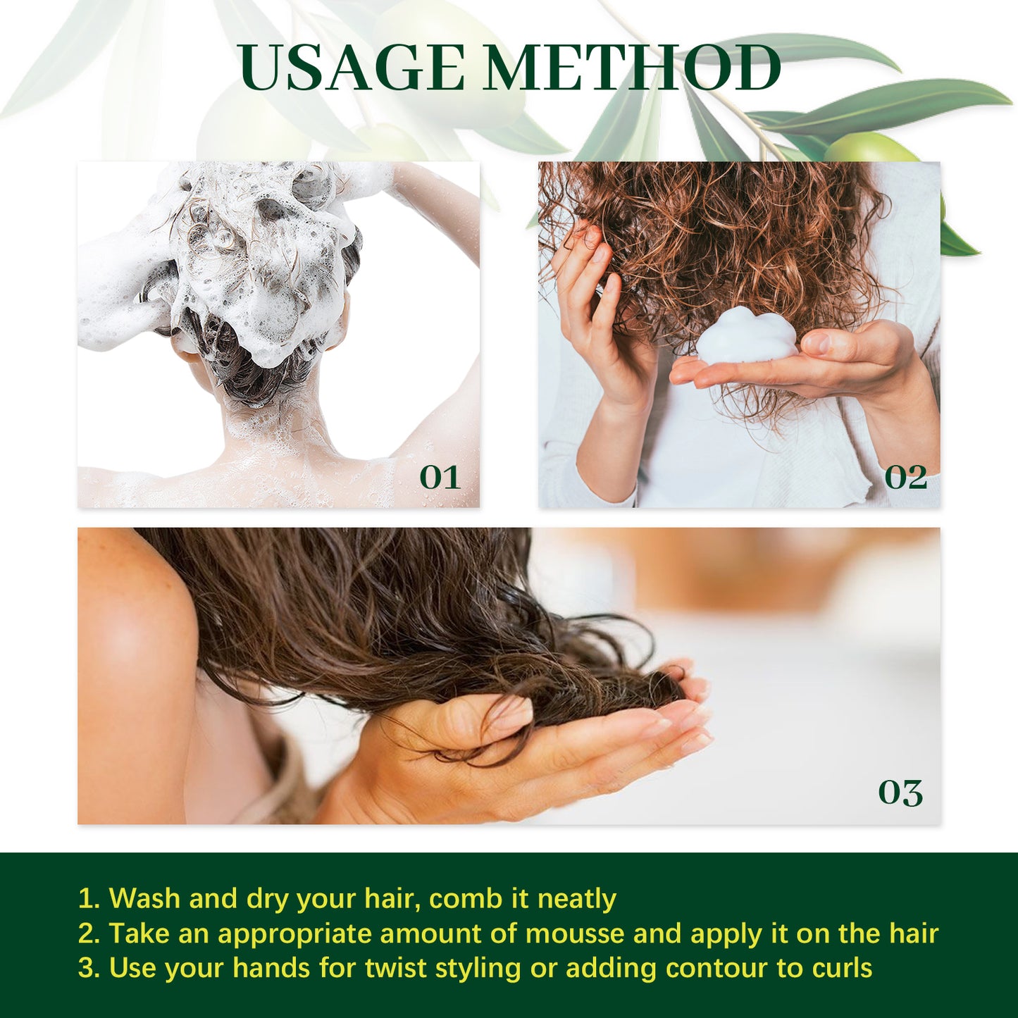 EELHOE olive oil hair styling mousse curly hair styling moisturizing roll styling lasting anti-frizz mousse