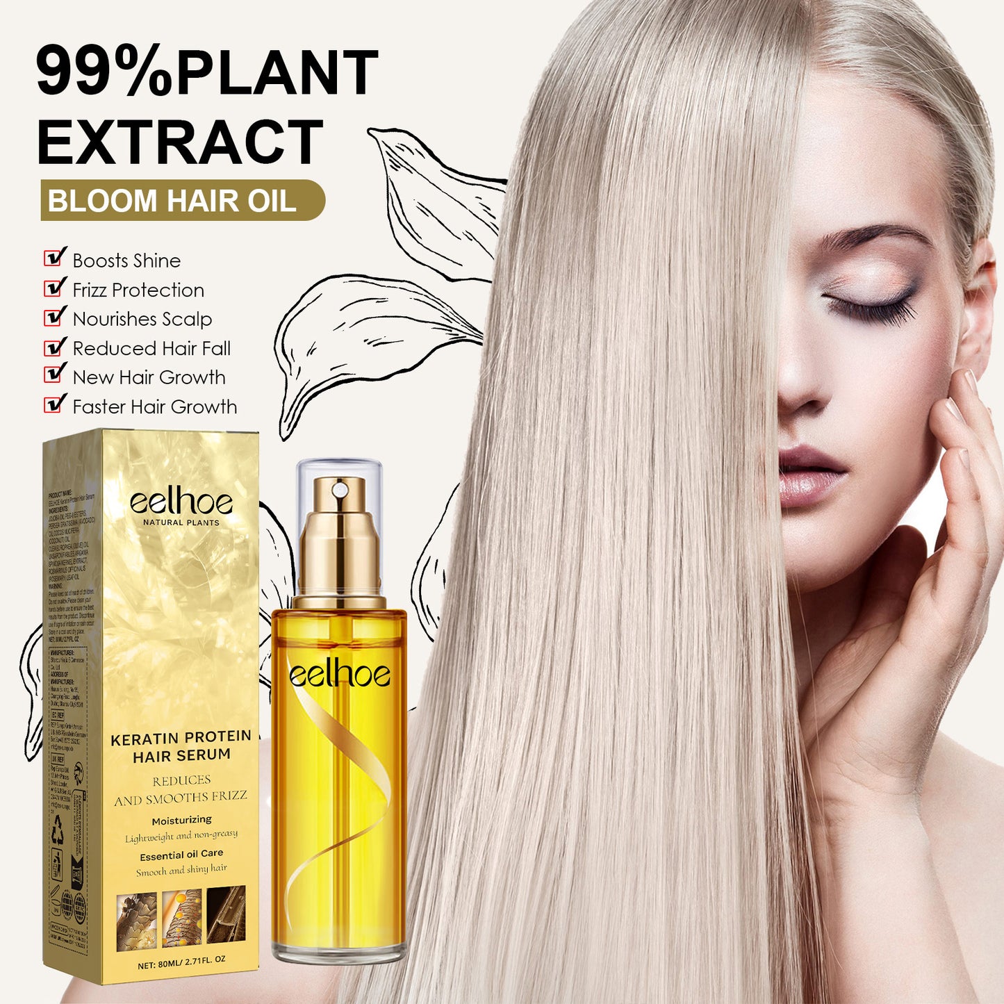 EELHOE Keratin Hair Care Essence Spray Hair Repair Improve Dry Curly Hair Mimic Hair Oil Essence