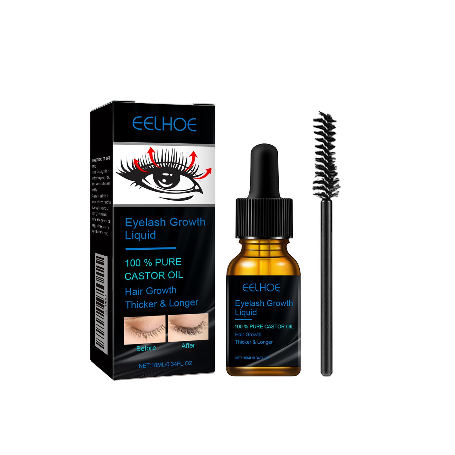 EELHOE Castor Oil Mascara Daily Natural Eyelash Curling Beautiful Makeup Holding Gentle Moisturizing Care Solution