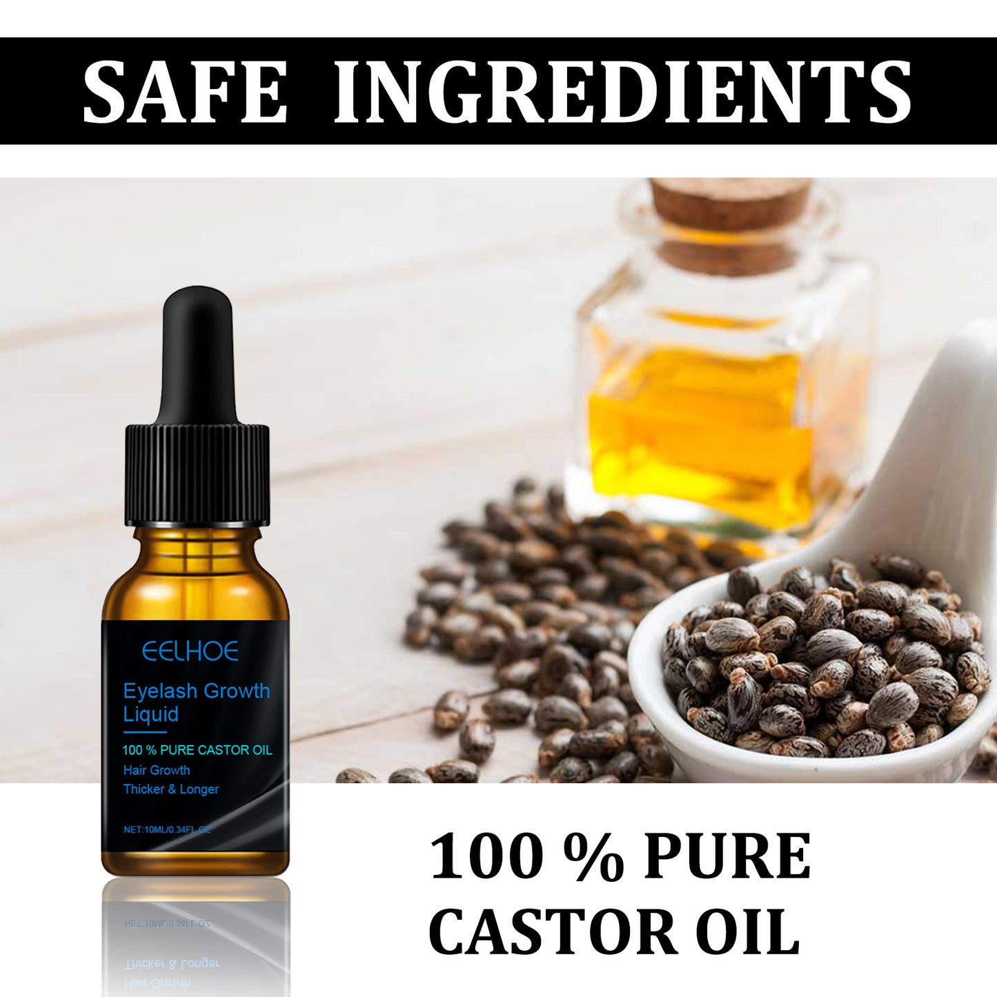 EELHOE Castor Oil Mascara Daily Natural Eyelash Curling Beautiful Makeup Holding Gentle Moisturizing Care Solution