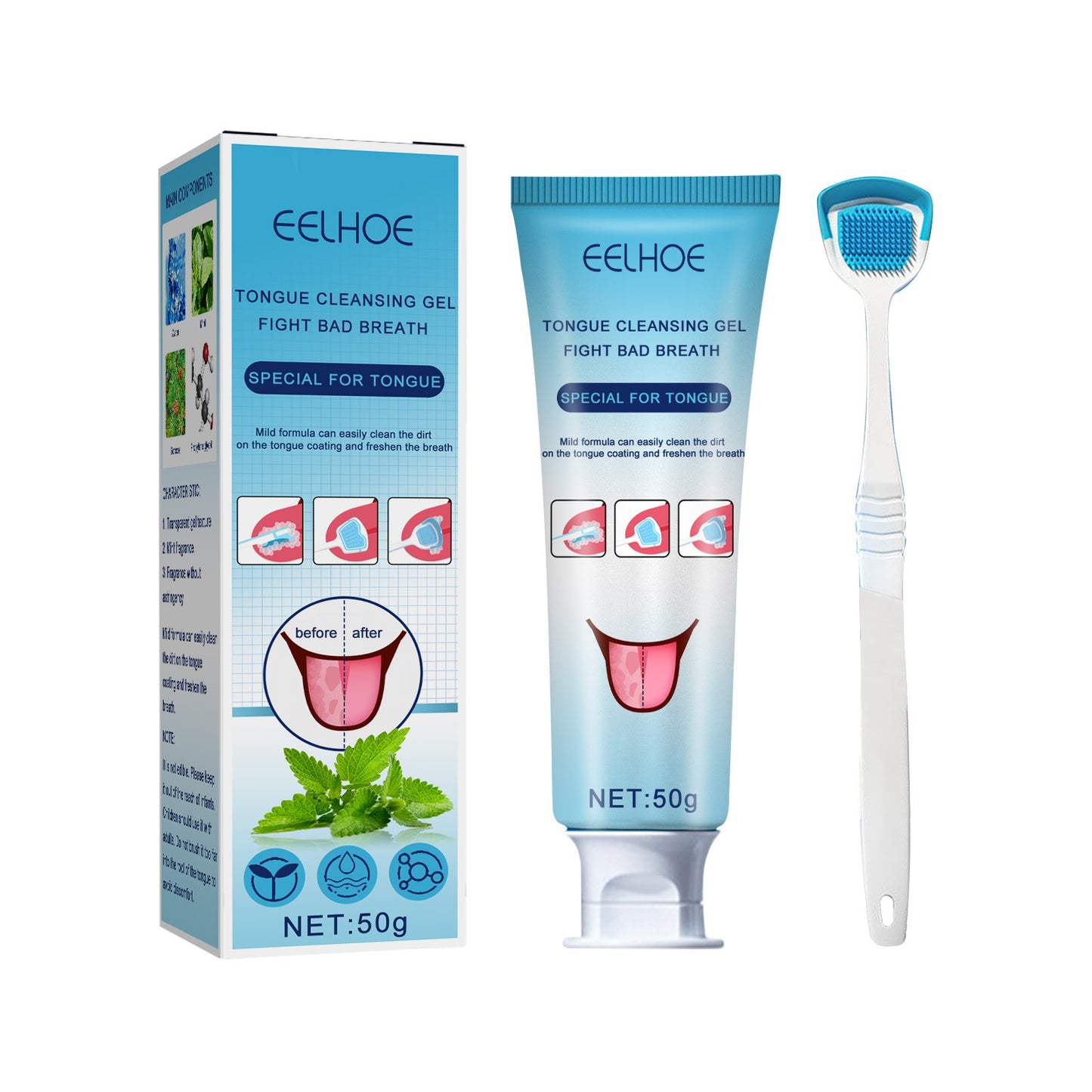EELHOE Tongue Coating Cleaning Gel Tongue Coating Cleaning Oral Care Removing Oral Odor Fresh Breath Gel with Brush