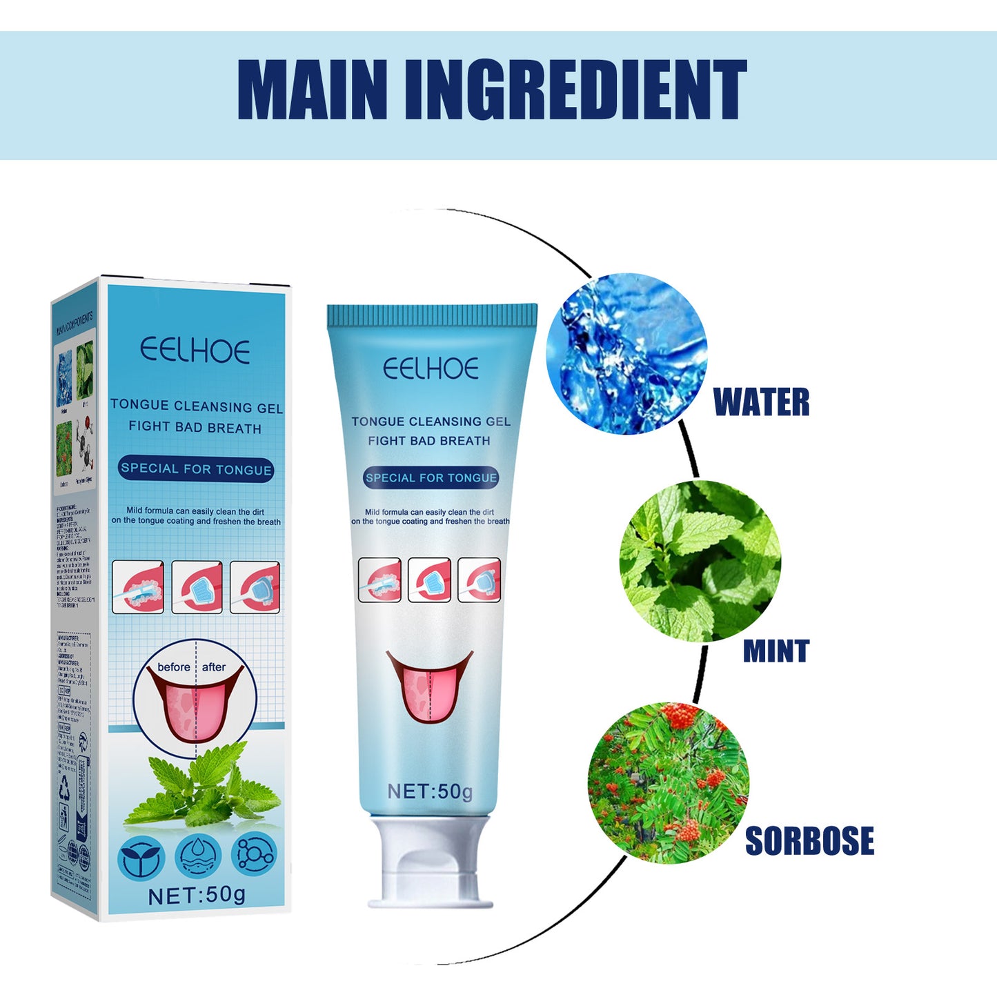 EELHOE Tongue Coating Cleaning Gel Tongue Coating Cleaning Oral Care Removing Oral Odor Fresh Breath Gel with Brush