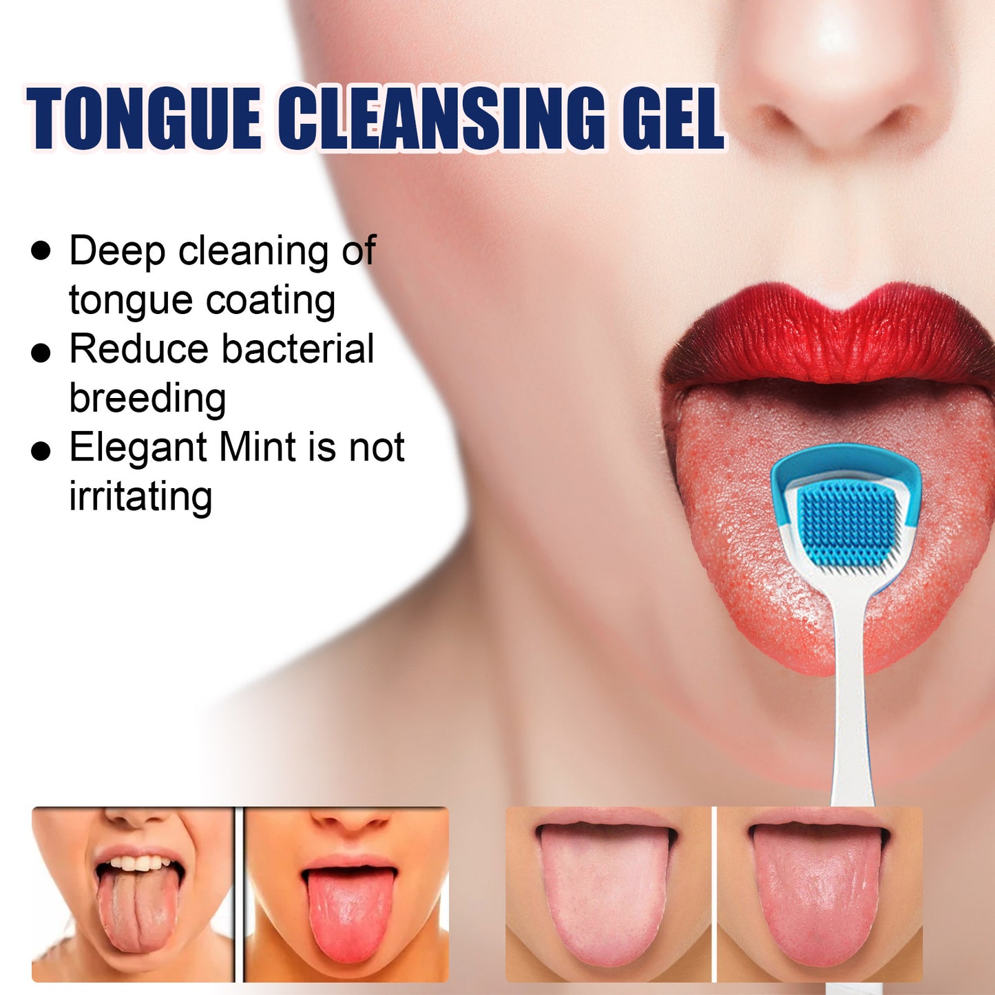 EELHOE Tongue Coating Cleaning Gel Tongue Coating Cleaning Oral Care Removing Oral Odor Fresh Breath Gel with Brush