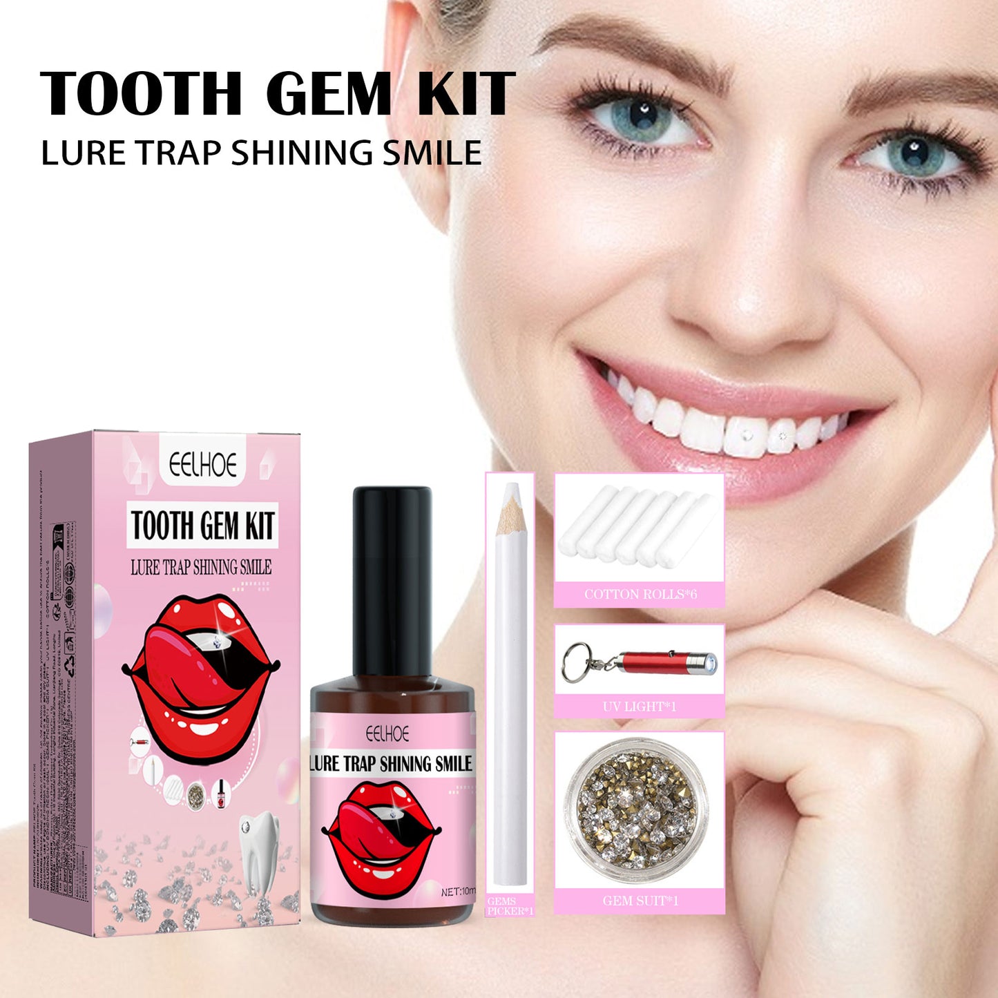 EELHOE Teeth Gem suit White Teeth Easy to Remove Easy to Install Beautiful Strong Gem suit