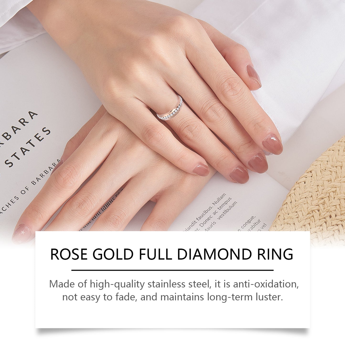 Hoexe Rose Gold Ring Women's Light Luxury Rose Gold Jewelry Ring Exquisite All-match Niche Ring