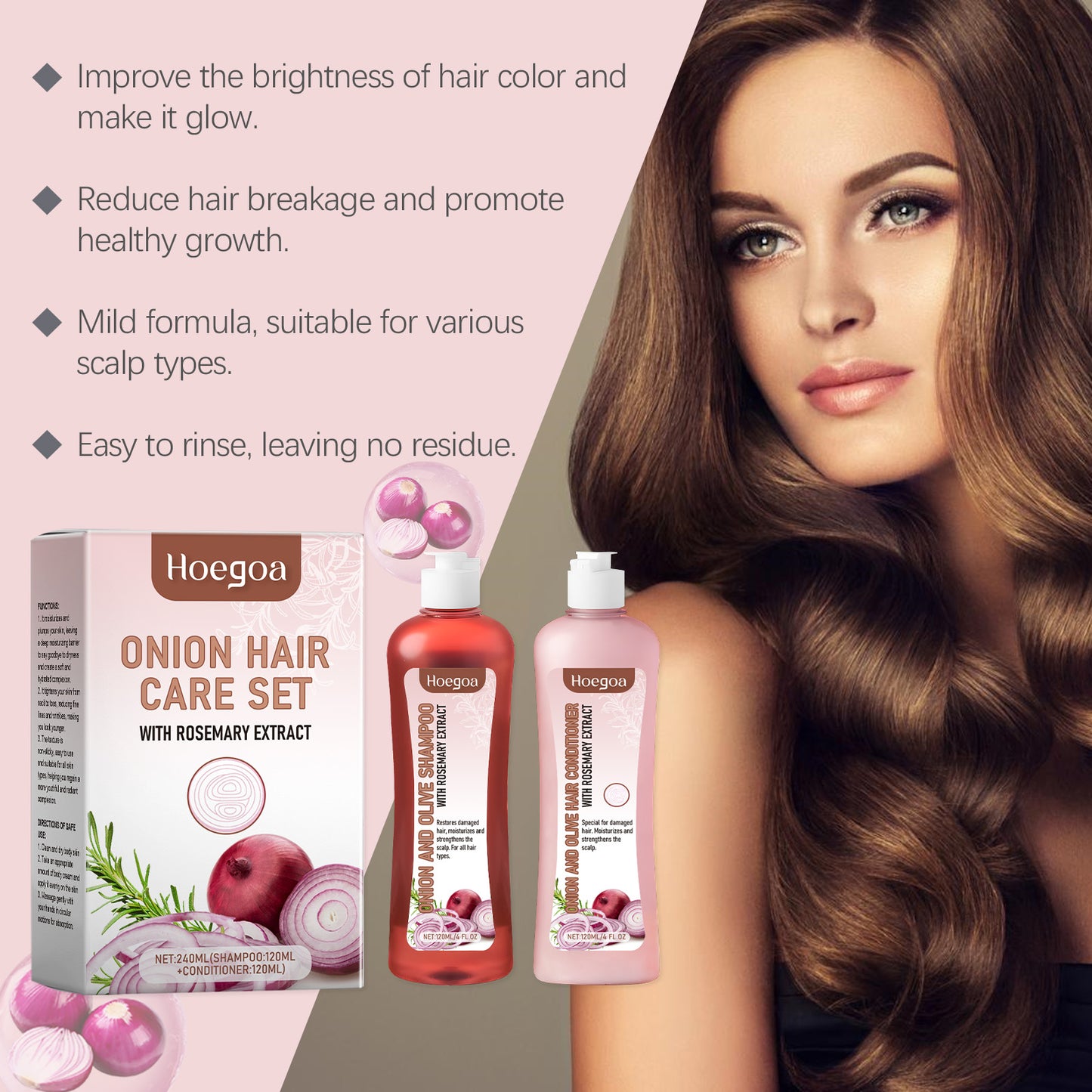 Hoegoa Onion Rosemary Shampoo suit Nourishing Repair Dry Hair Smooth Brightening Hair Care suit