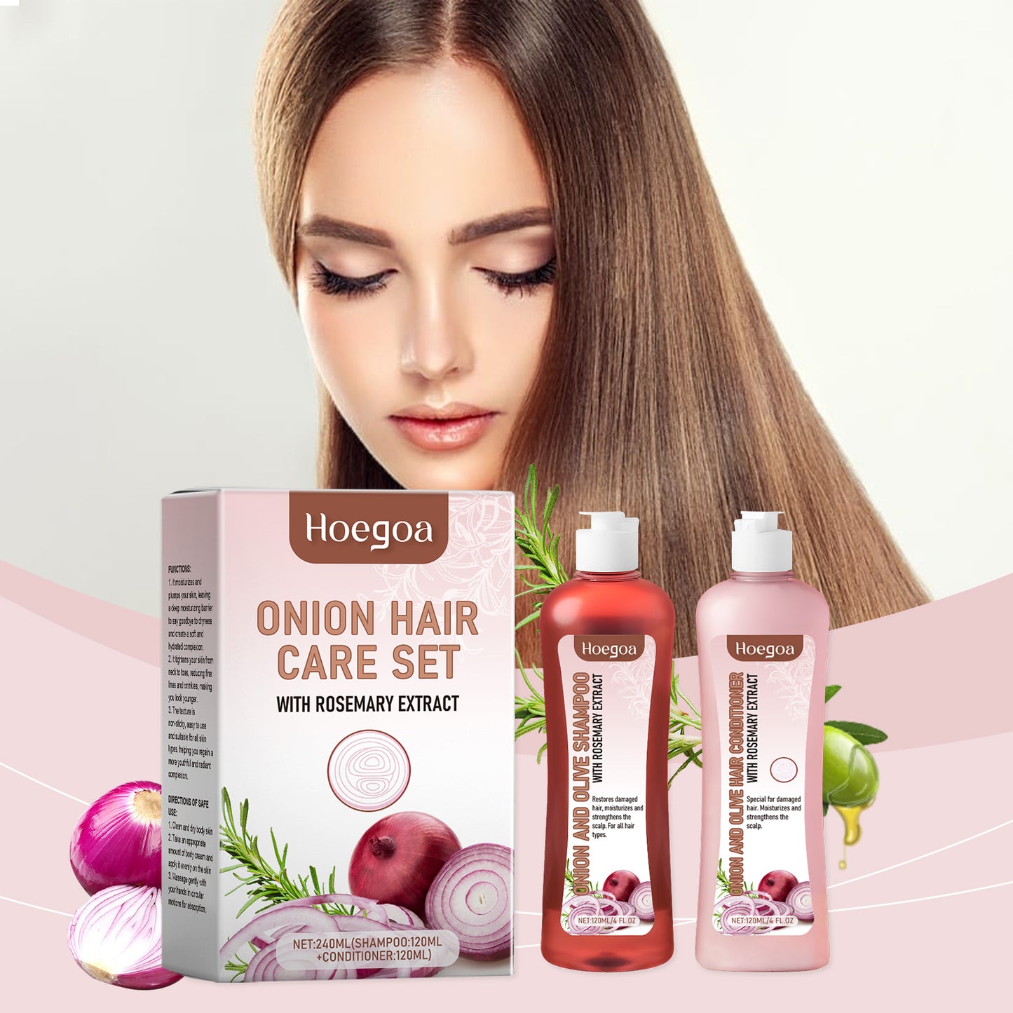 Hoegoa Onion Rosemary Shampoo suit Nourishing Repair Dry Hair Smooth Brightening Hair Care suit