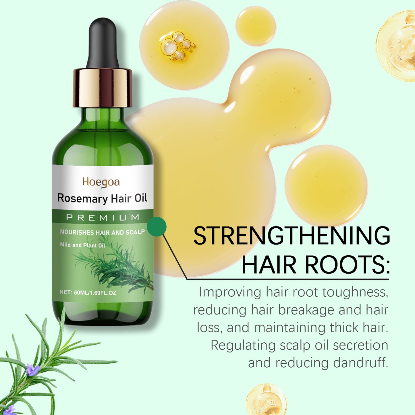 Hoegoa Rosemary Oil Hair Essential Oil Strong and Flexible Hair Nourishing Hair Care Rosemary Oil Essential Oil