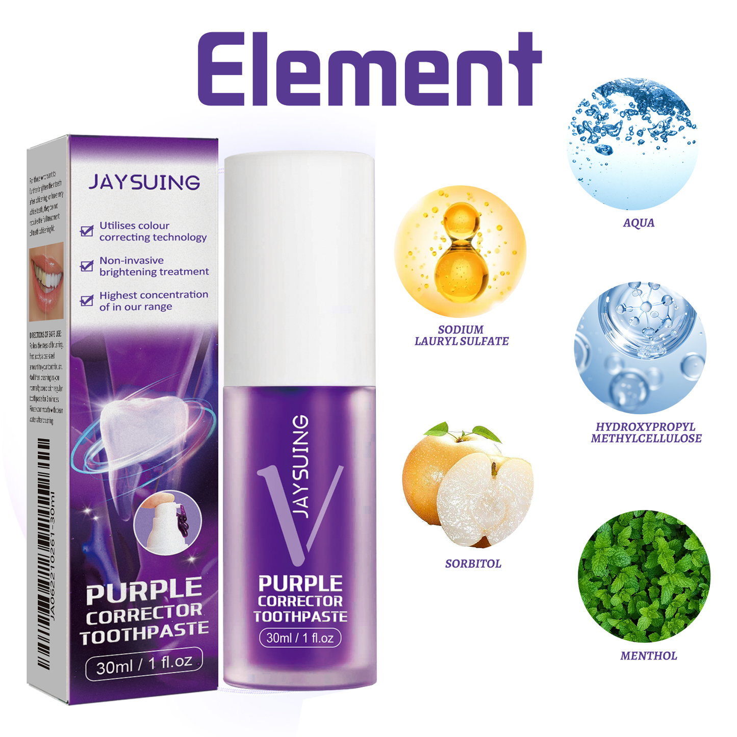 Jaysuing Purple Bright White Toothpaste Clean Tooth Stains Fresh Breath Bright White Toothpaste