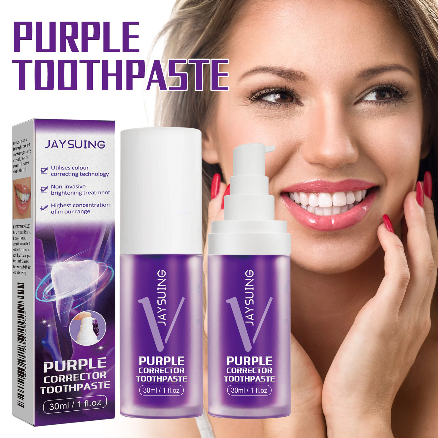 Jaysuing Purple Bright White Toothpaste Clean Tooth Stains Fresh Breath Bright White Toothpaste