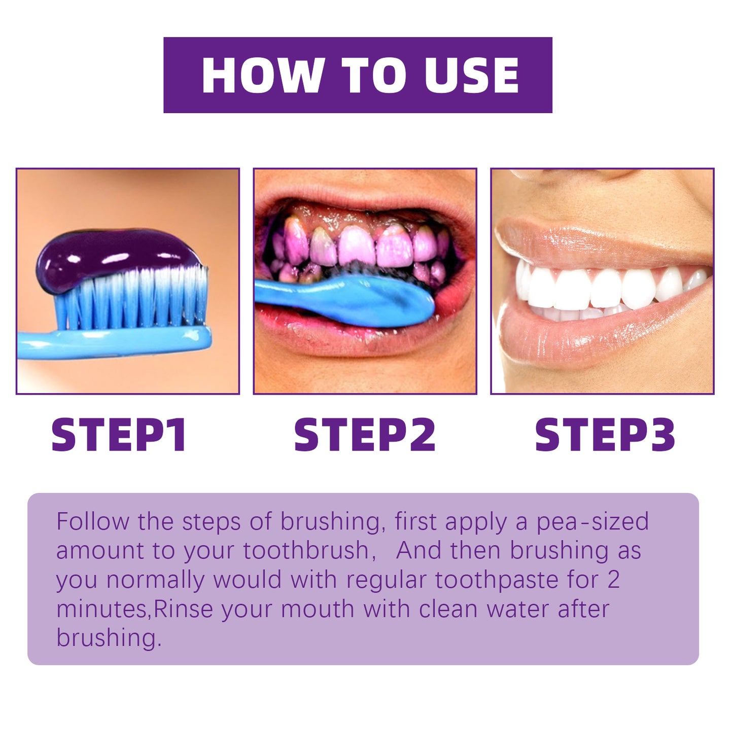 Jaysuing Purple Bright White Toothpaste Clean Tooth Stains Fresh Breath Bright White Toothpaste