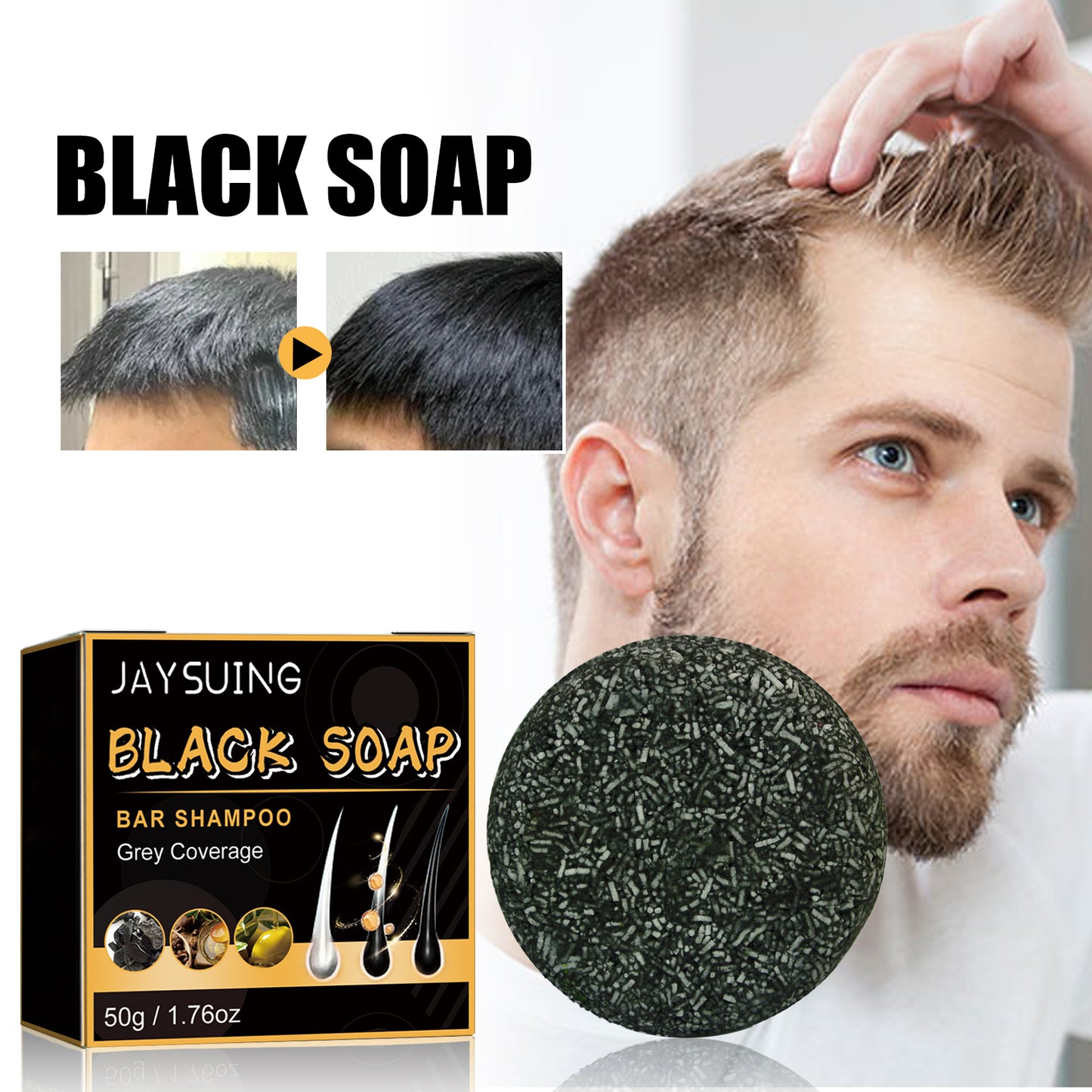 Jaysuing Black Hair Soap Black Thick Hair Cleaning Scalp Soft Strong Hair Shampoo Soap