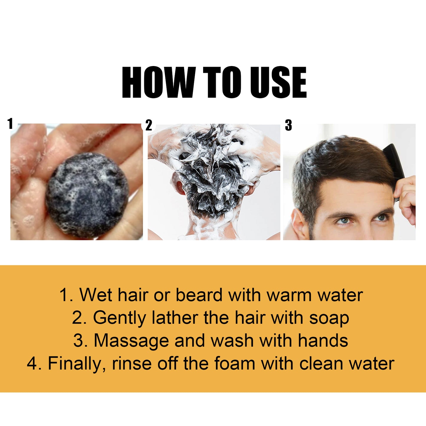 Jaysuing Black Hair Soap Black Thick Hair Cleaning Scalp Soft Strong Hair Shampoo Soap