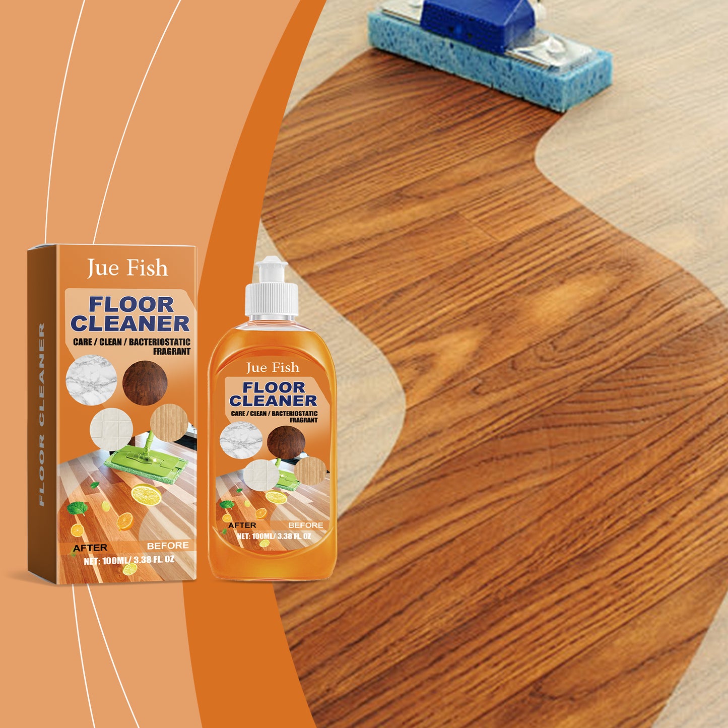Jue-Fish floor cleaner wood floor cleaning polishing brightening strong decontamination tile cleaner