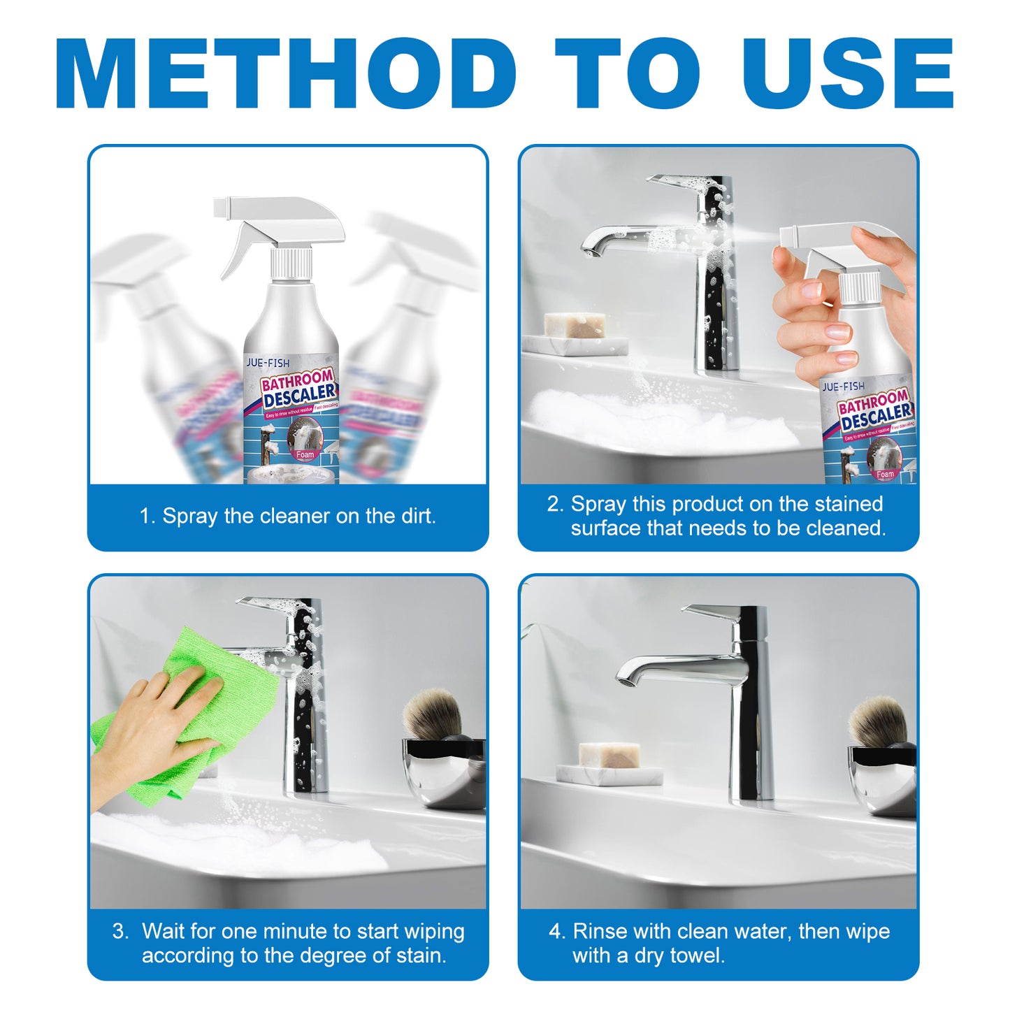 Jue-Fish bathroom wash basin stainless steel cleaner shower room glass scale decontamination cleaner bathtub