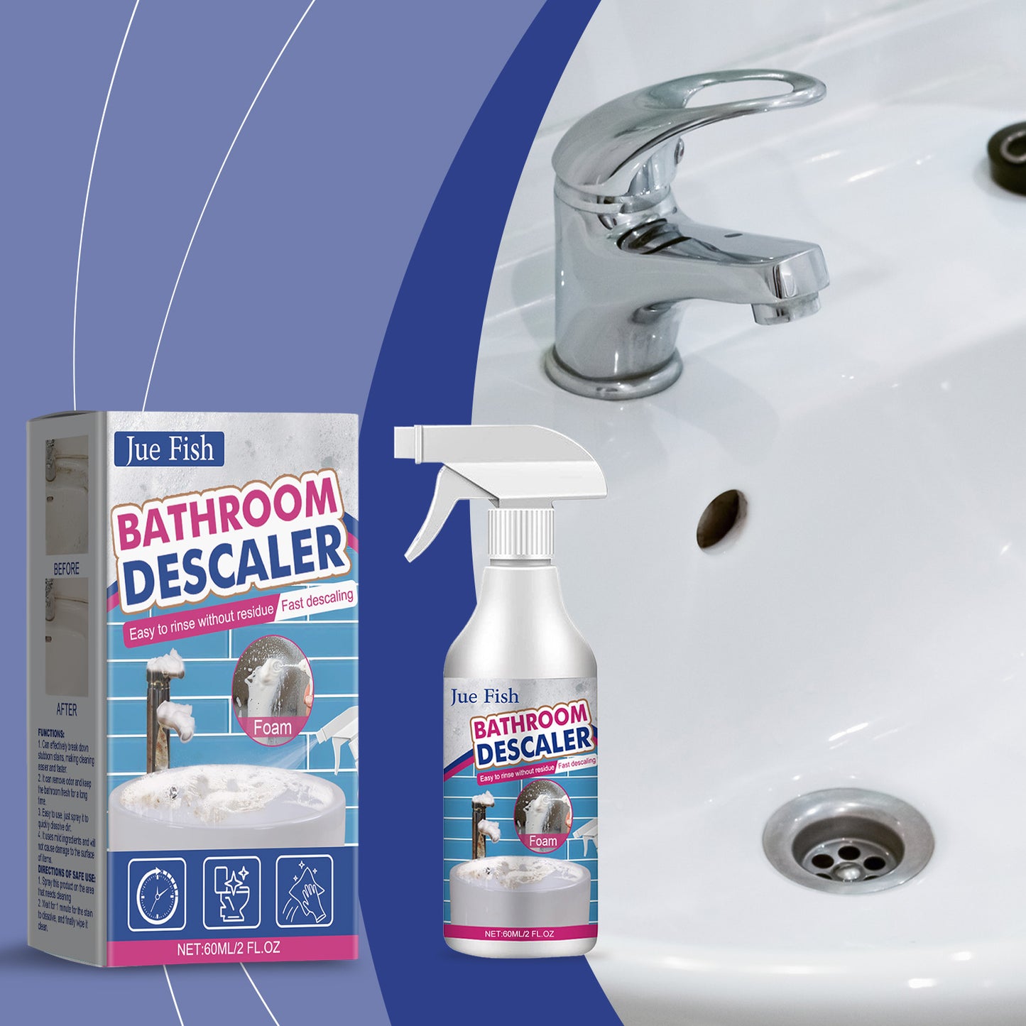 Jue-Fish bathroom wash basin stainless steel cleaner shower room glass scale decontamination cleaner bathtub