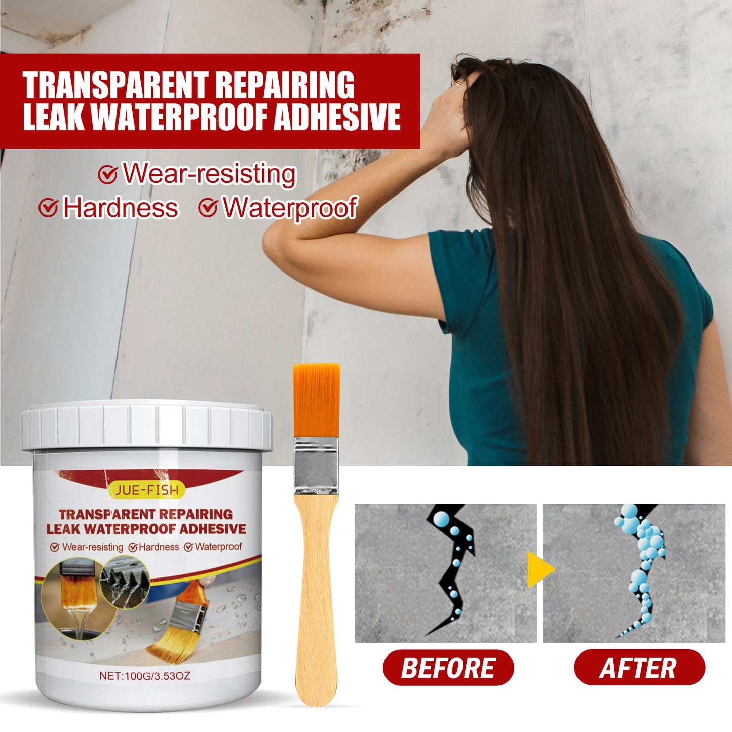 Jue-Fish Transparent Leak Mend Waterproof Adhesive Free Brick Toilet Kitchen Floor Tile Coating Waterproofing Agent